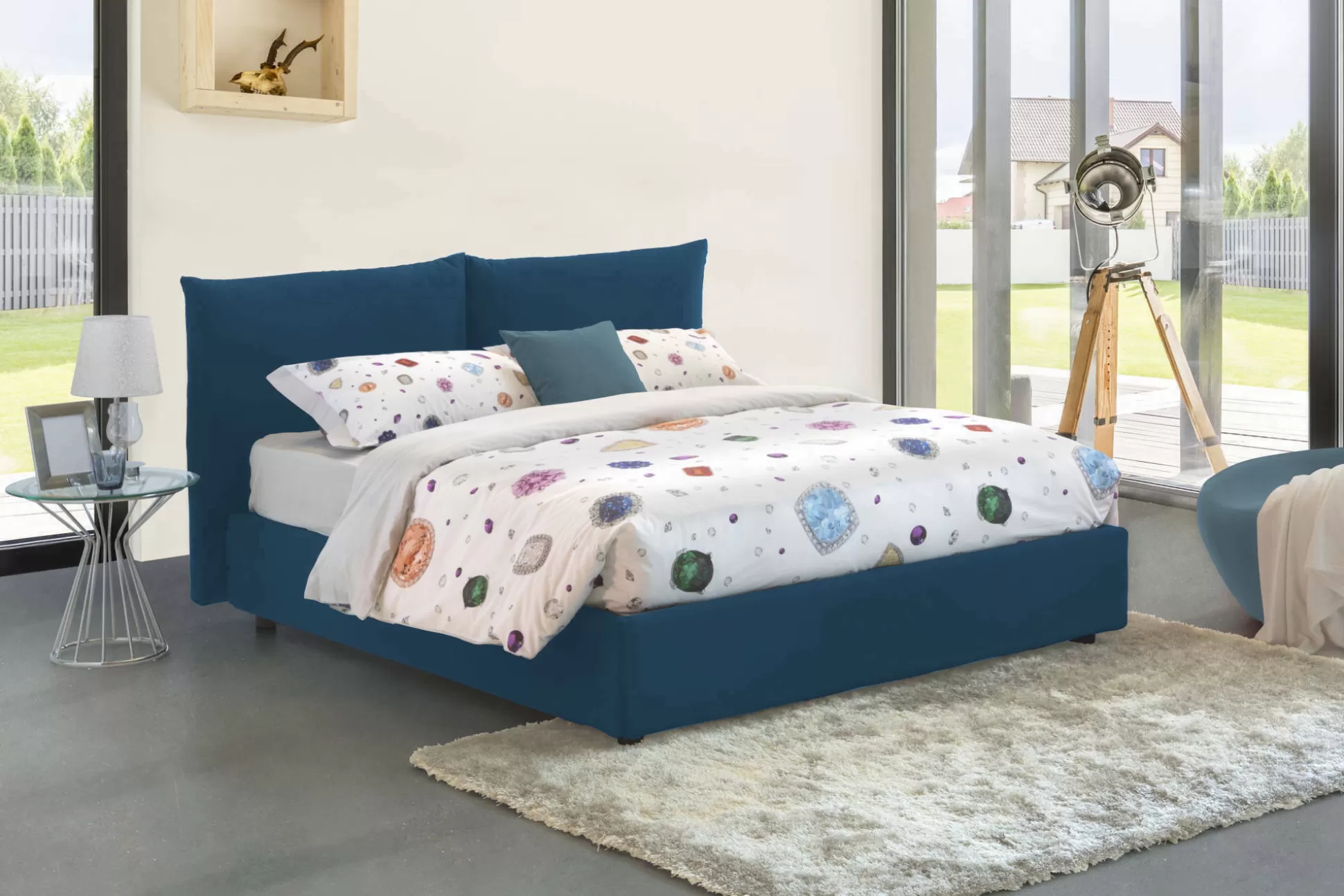 Dmora Letti Matrimoniali<Letto matrimoniale Aghineo, adatto per materasso Cm 160x200,