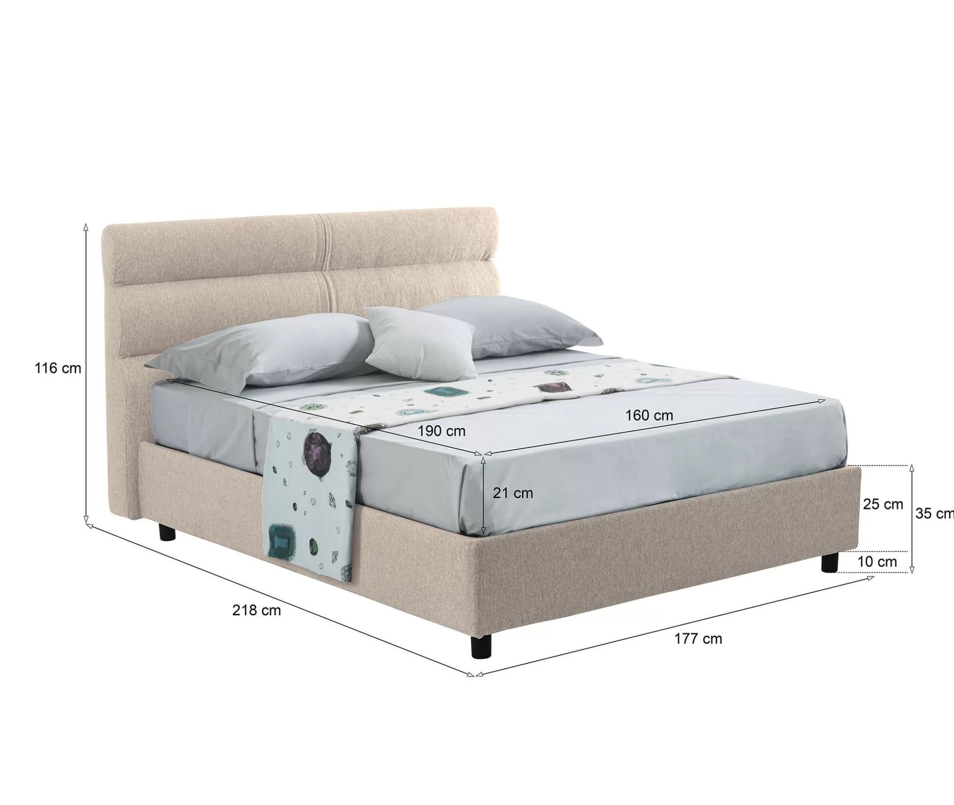 Dmora Letti Matrimoniali<Letto matrimoniale Briatico, Con materasso Cm 160x190 incluso,