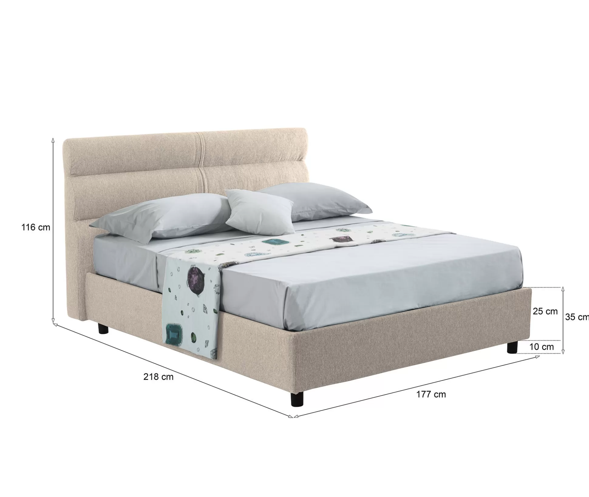Dmora Letti Matrimoniali<Letto matrimoniale Brienno, Adatto a materasso Cm 160x190,