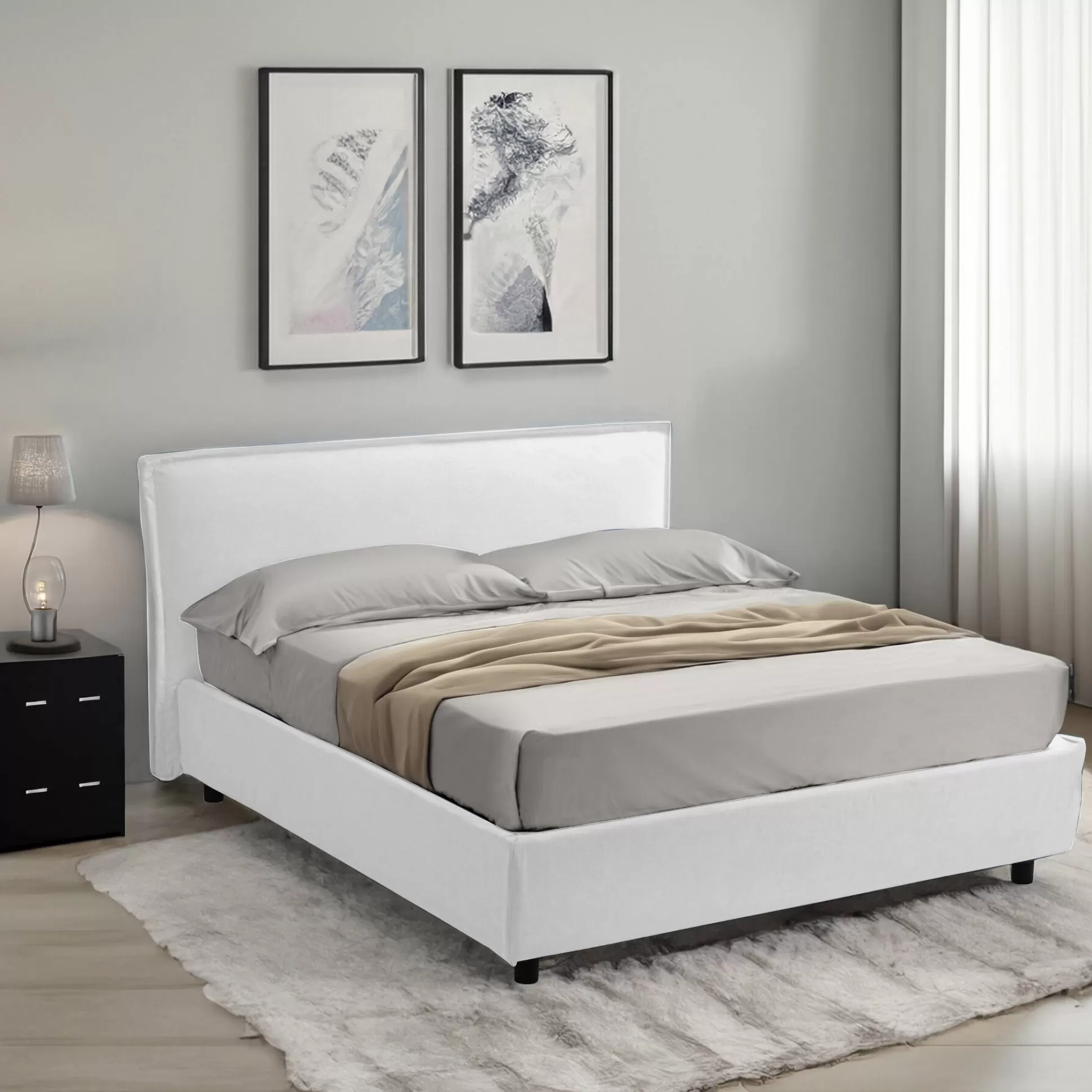 Dmora Letti Matrimoniali<Letto matrimoniale Bubbio, Adatto a materasso Cm 160x200,