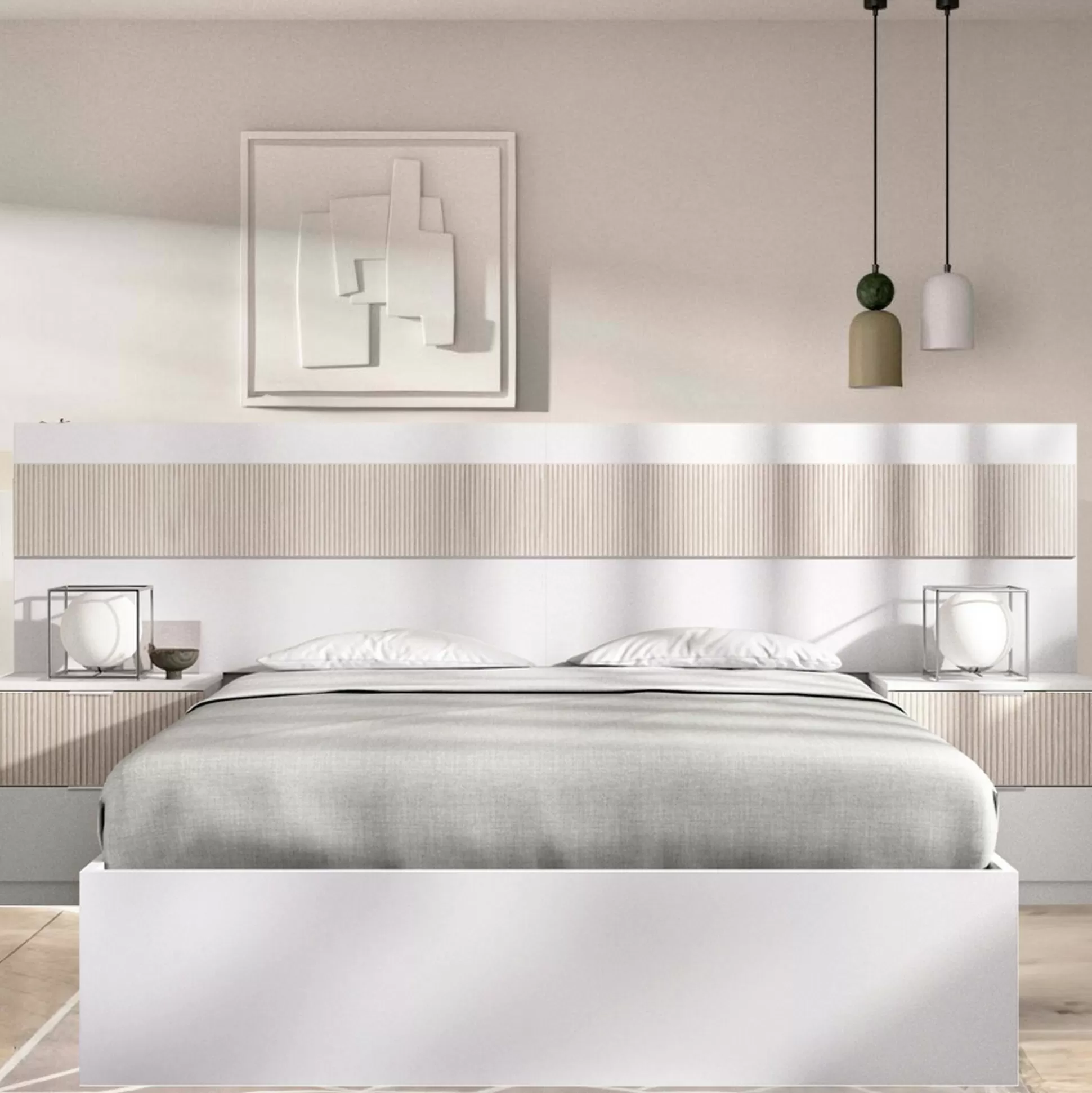 Dmora Letti Matrimoniali<Letto matrimoniale Haima, 267x205 h96 cm, Bianco e Rovere