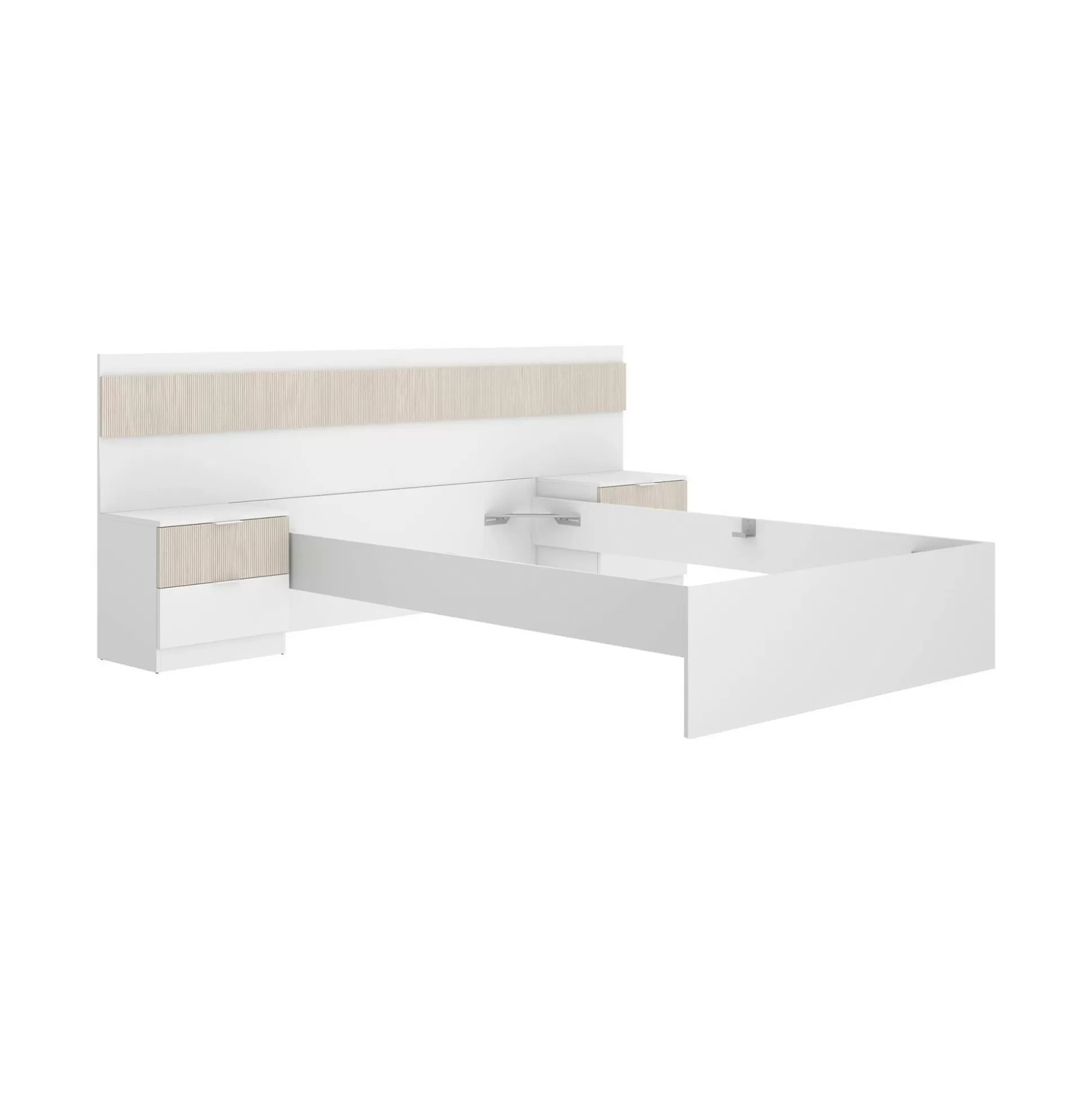 Dmora Letti Matrimoniali<Letto matrimoniale Haima, 267x205 h96 cm, Bianco e Rovere