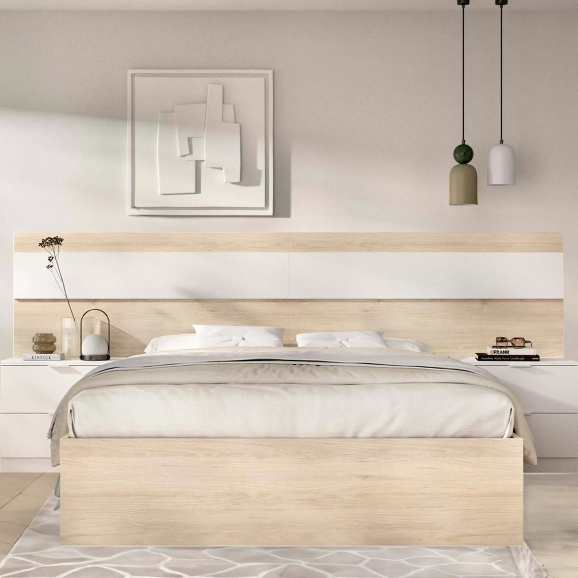 Dmora Letti Matrimoniali<Letto matrimoniale Haima, 267x205 h96 cm, Rovere e Bianco