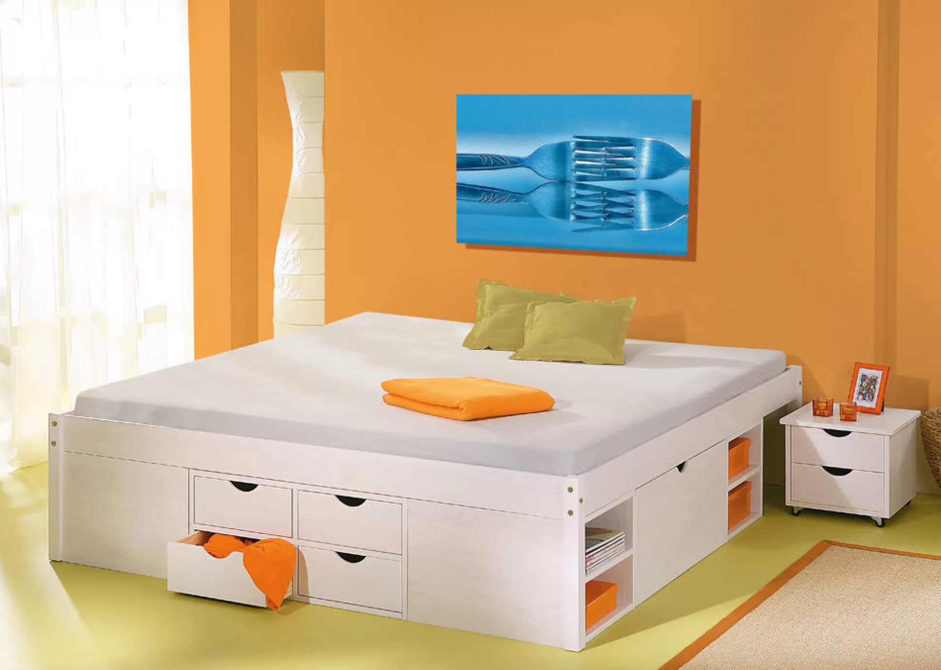 Dmora Letti Matrimoniali<Letto matrimoniale Konstanz, Sommier per camera da letto, Giroletto per stanza, Struttura porta materasso, 146x196 h48 cm,