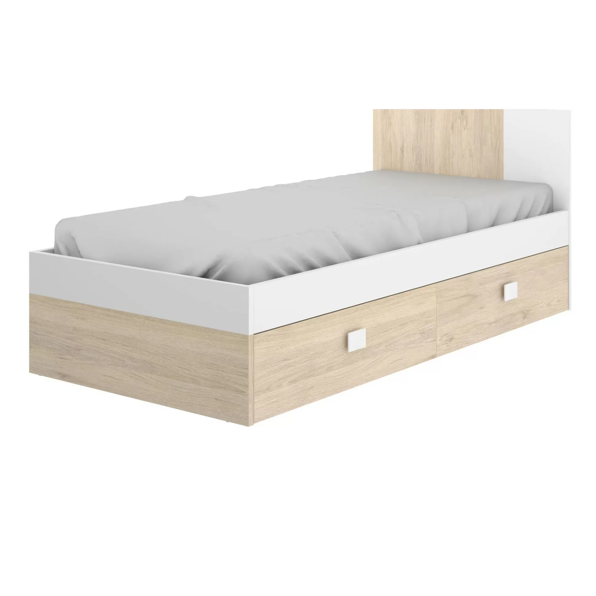 Dmora Letti Singoli<Letto per bambini Allegro, 196x97h79 cm, Bianco e Rovere