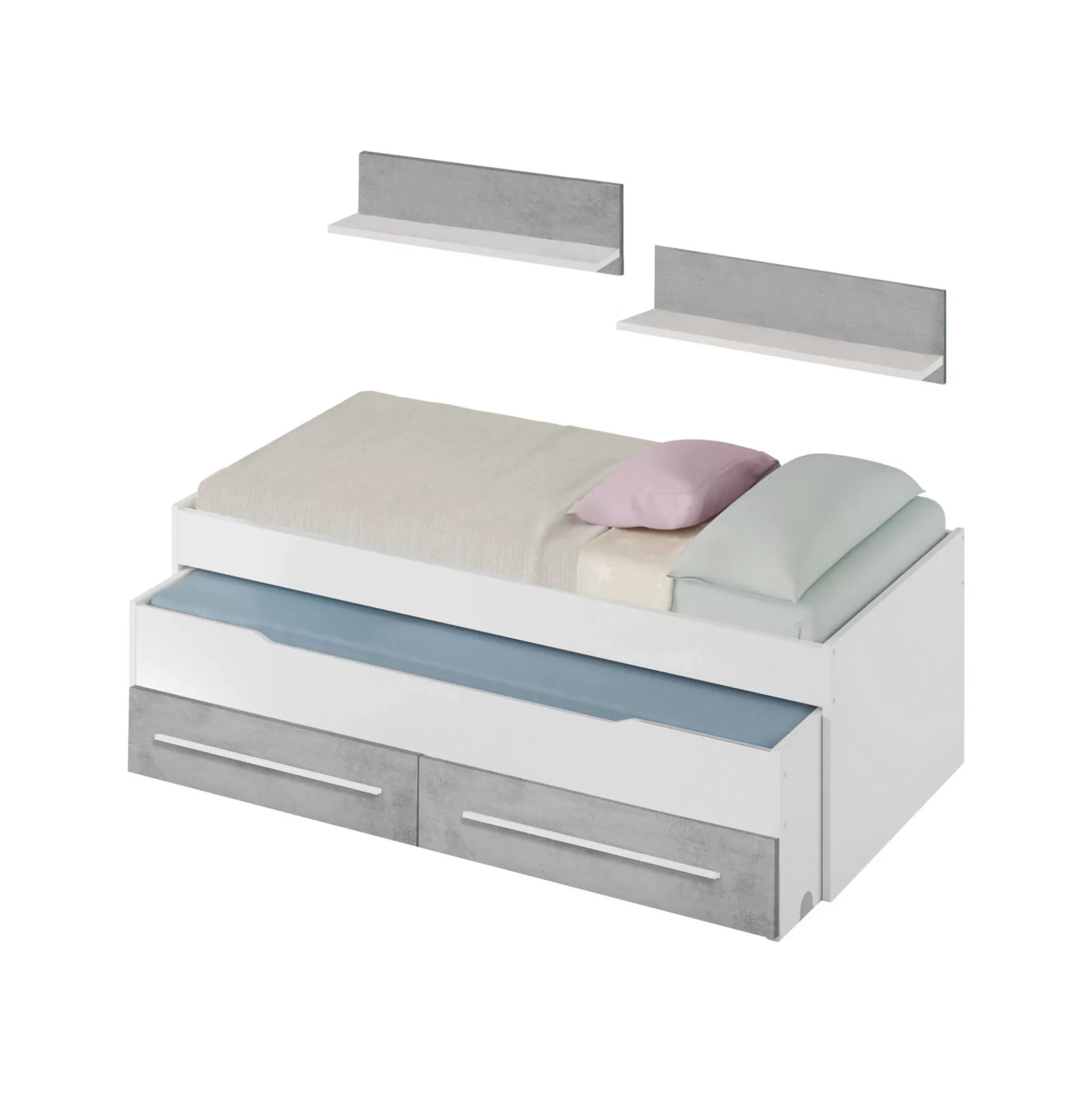 Dmora Letti Singoli<Letto per bambini Asi, 199x96h65 cm, Bianco e Cemento