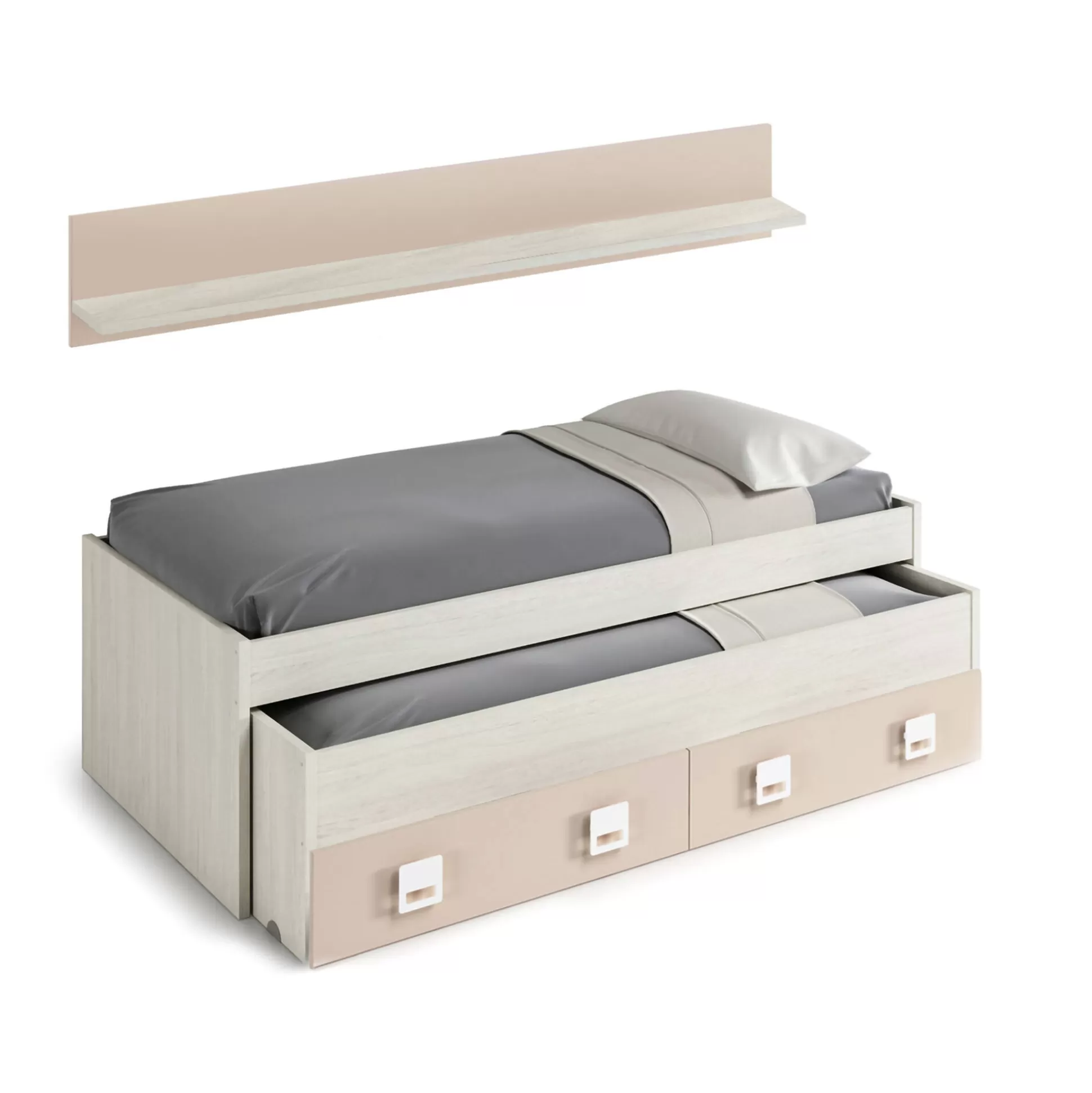 Dmora Letti Singoli<Letto per bambini Asi, 199x96h65 cm, Bianco e Rosa