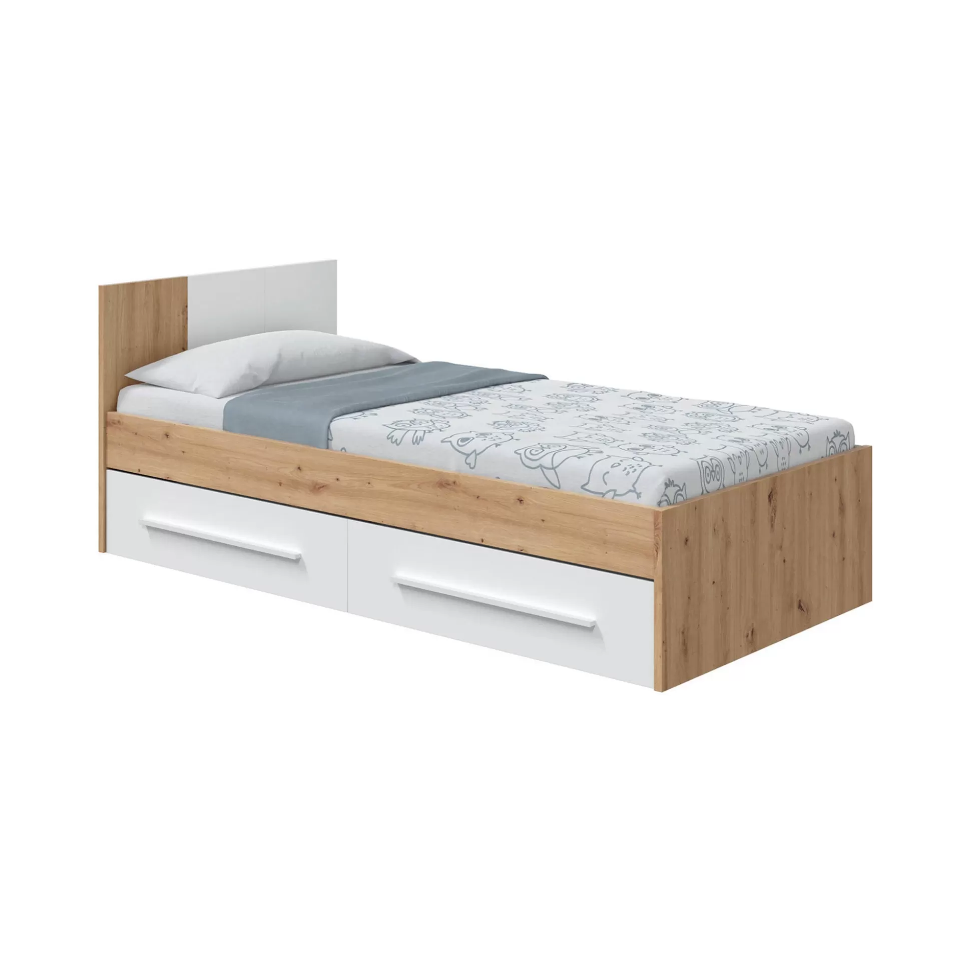 Dmora Letti Singoli<Letto per bambini Azalia, 196x97h77 cm, Rovere nodi e Bianco