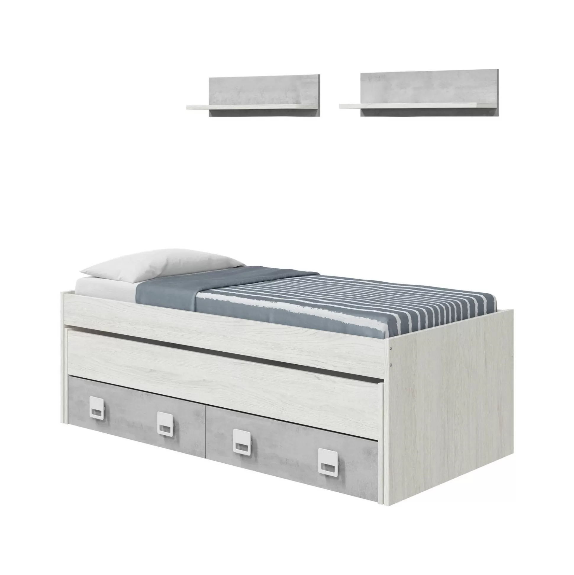 Dmora Letti Singoli<Letto per bambini Balzola, 199x96h65, Bianco e Cemento