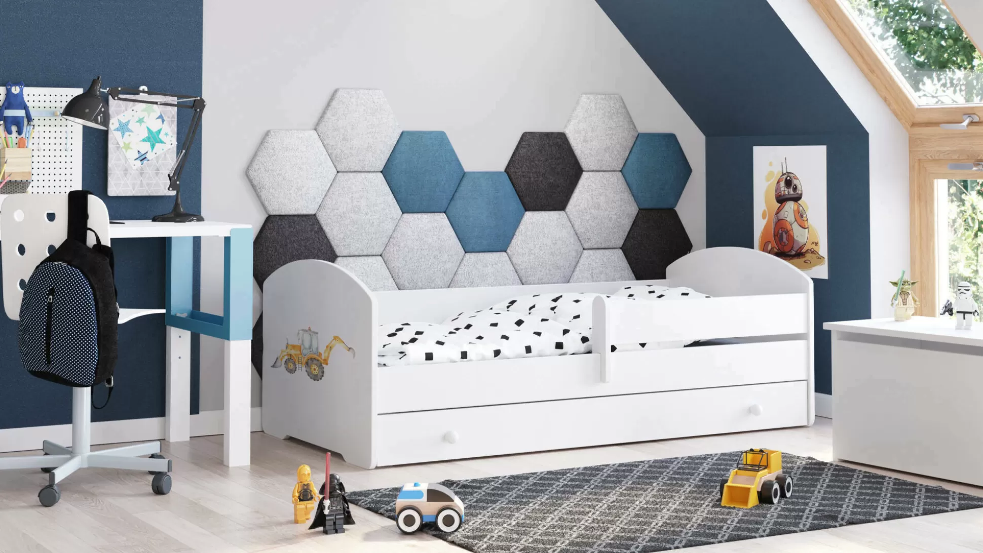 Dmora Letti Singoli<Letto per bambini Crising, 77x144 h56 cm, con Escavatore