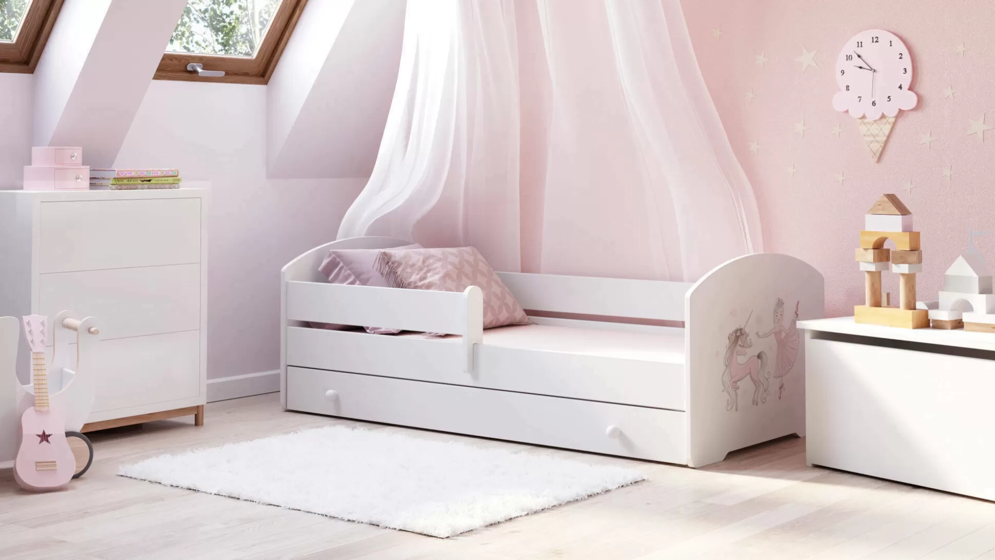 Dmora Letti Singoli<Letto per bambini Crising, 77x144 h56 cm, con unicorno