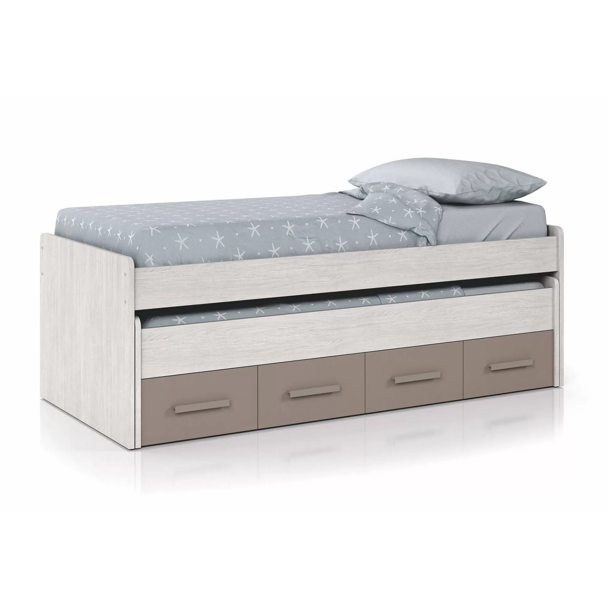 Dmora Letti Singoli<Letto per bambini Cupido, 198x96h69 cm, Bianco e Marrone