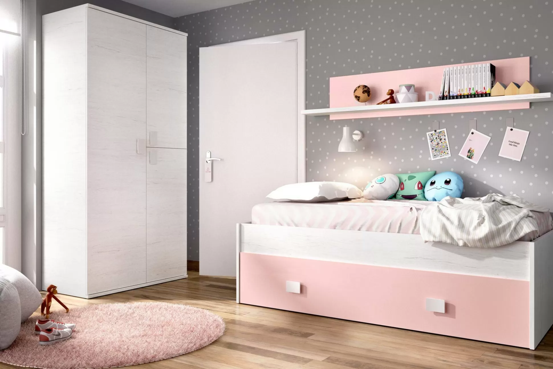 Dmora Letti Singoli<Letto per bambini Dkasam, 195x97h44 cm, Bianco e Rosa