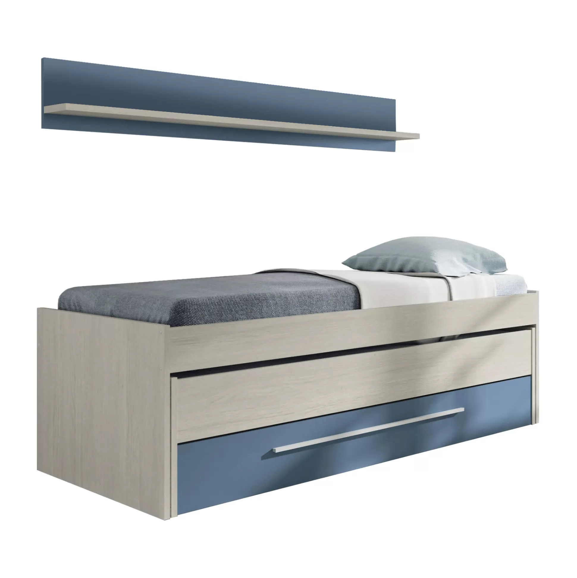Dmora Letti Singoli<Letto per bambini Dmialic, 199x96h65 cm, Bianco e Blu