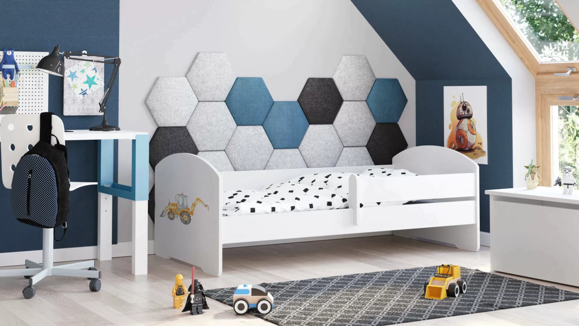 Dmora Letti Singoli<Letto per bambini Dorian, 85x164 h63 cm, con Escavatore