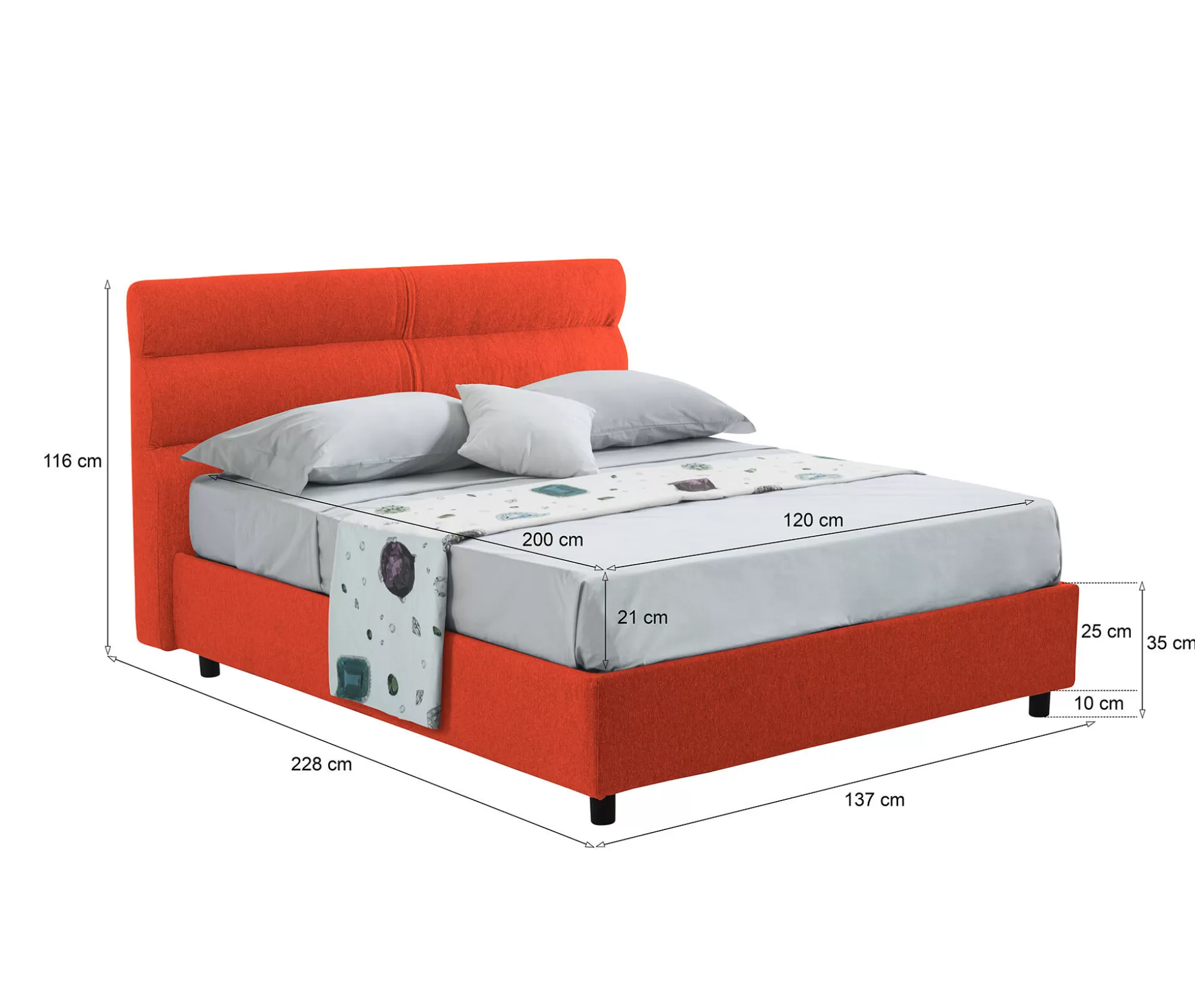 Dmora Letti Piazza E Mezza<Letto piazza e mezza Brinzio, Con materasso Cm 120x200 incluso,