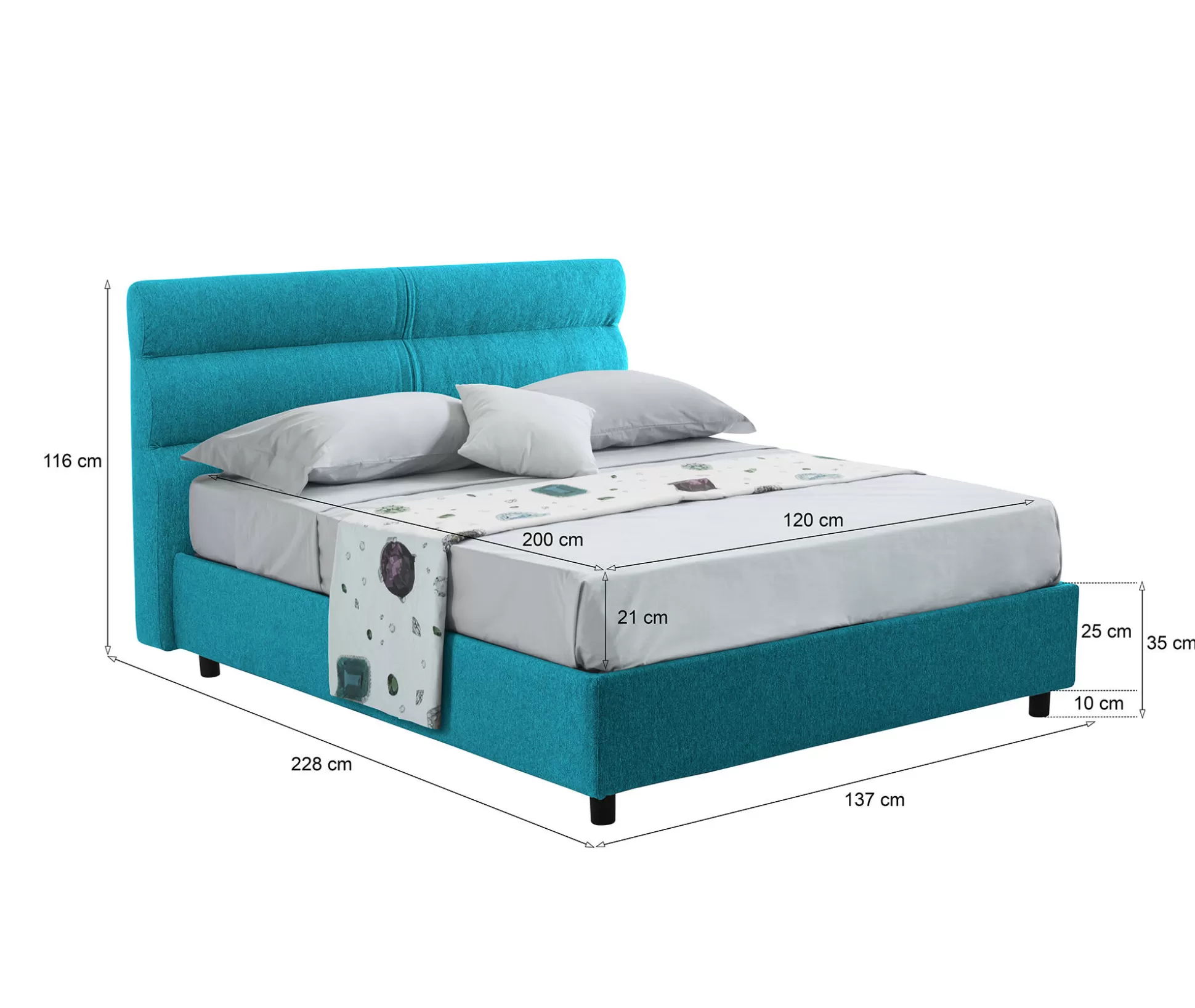 Dmora Letti Piazza E Mezza<Letto piazza e mezza Brinzio, Con materasso Cm 120x200 incluso,