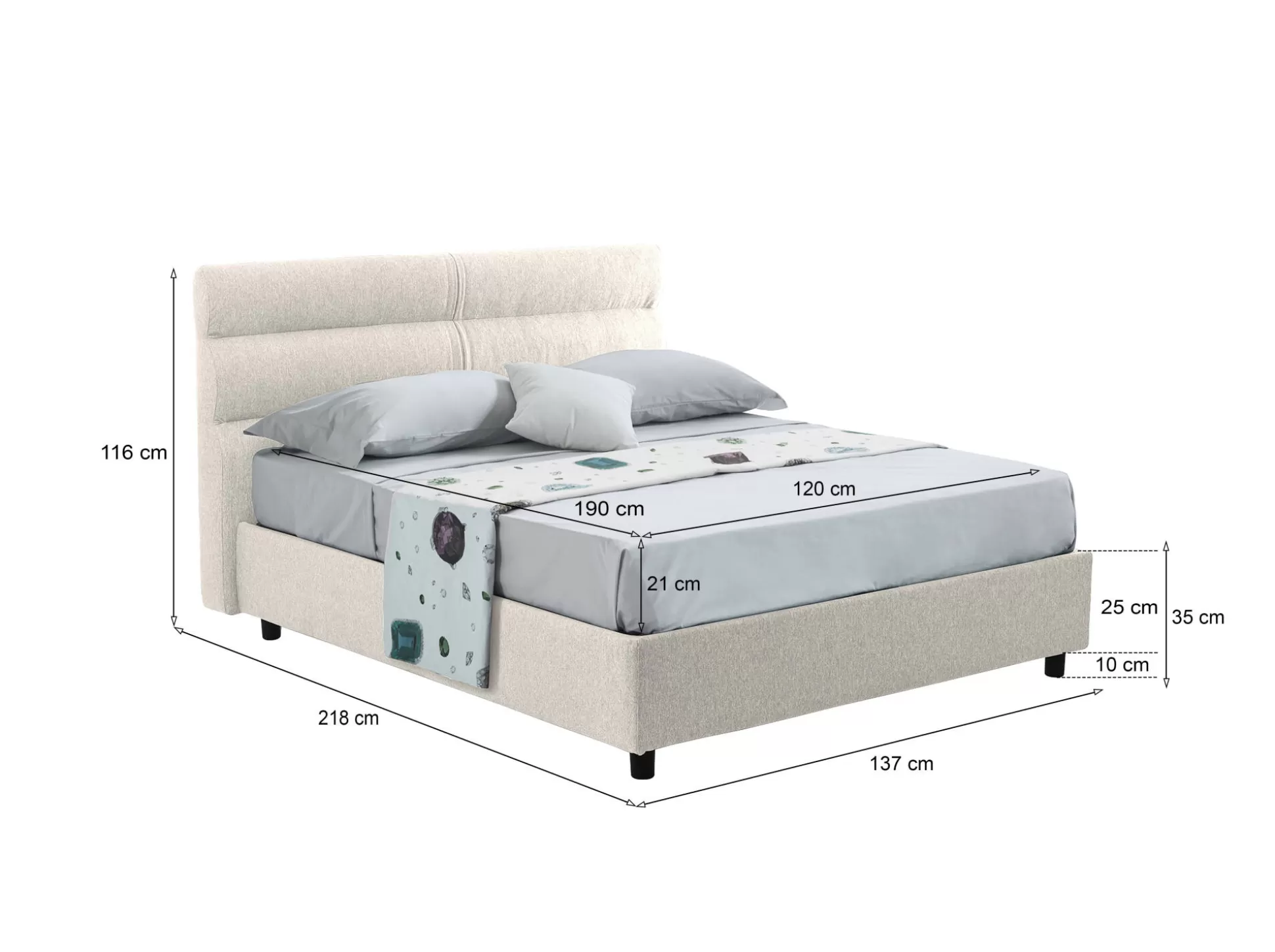 Dmora Letti Piazza E Mezza<Letto piazza e mezza Briosco, Con materasso Cm 120x190 incluso,