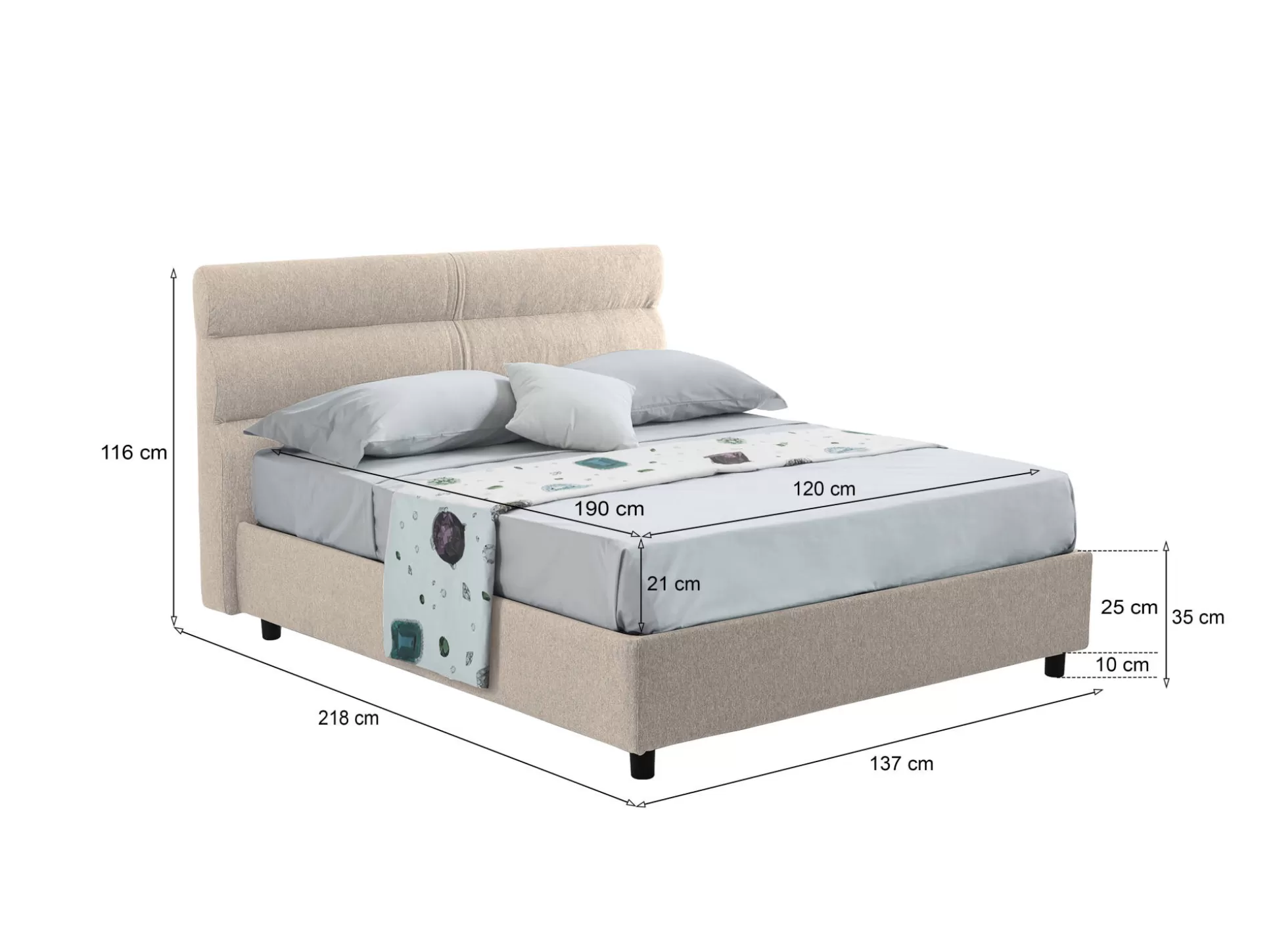 Dmora Letti Piazza E Mezza<Letto piazza e mezza Briosco, Con materasso Cm 120x190 incluso,