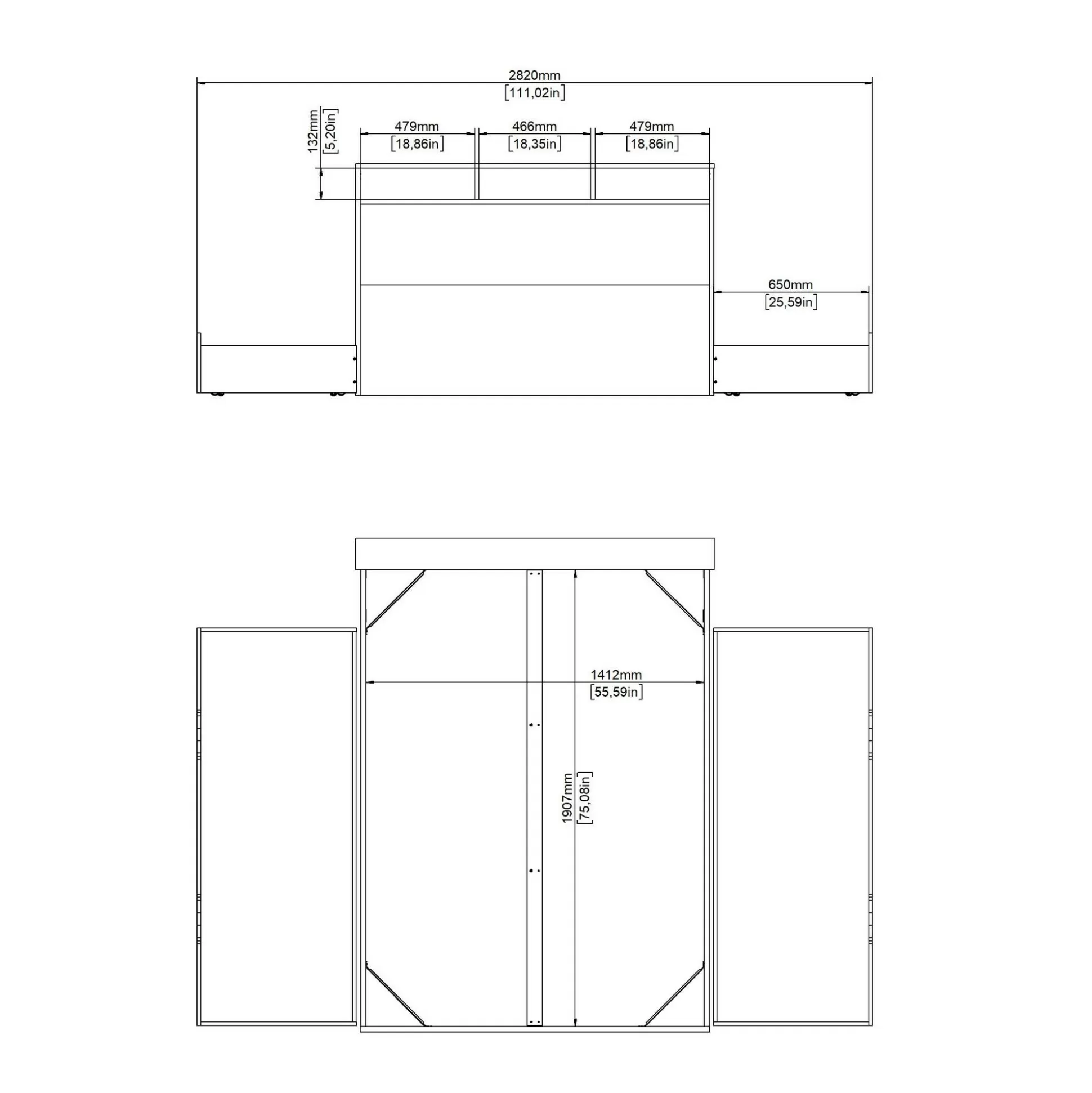 Dmora Letti Piazza E Mezza<Letto piazza e mezza Drovell, 206x150 h97 cm, Rovere e Bianco