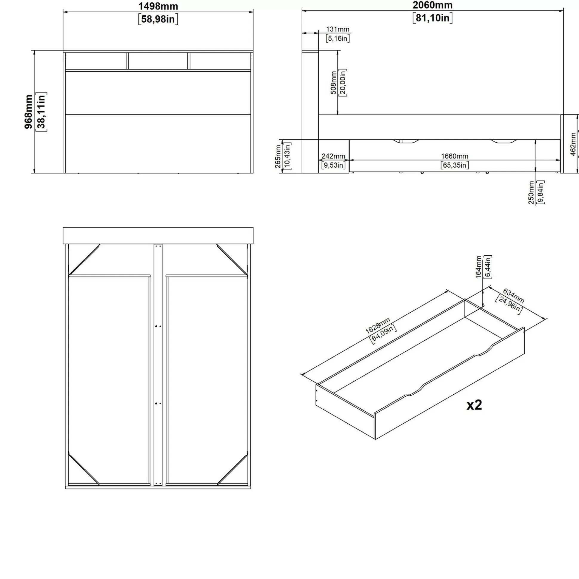 Dmora Letti Piazza E Mezza<Letto piazza e mezza Drovell, 206x150 h97 cm, Rovere e Bianco