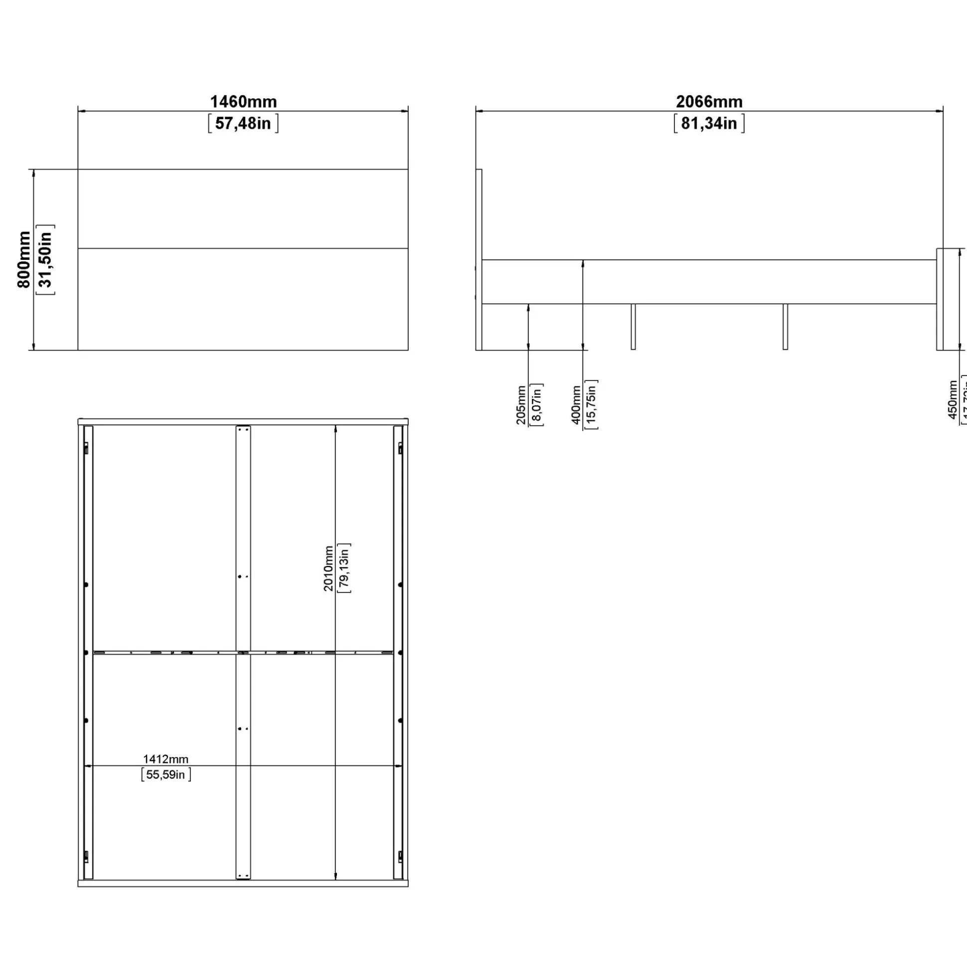 Dmora Letti Piazza E Mezza<Letto piazza e mezza Elodie, Sommier per camera da letto, Giroletto per stanza, Struttura porta materasso, 146x207 h80 cm, Bianco