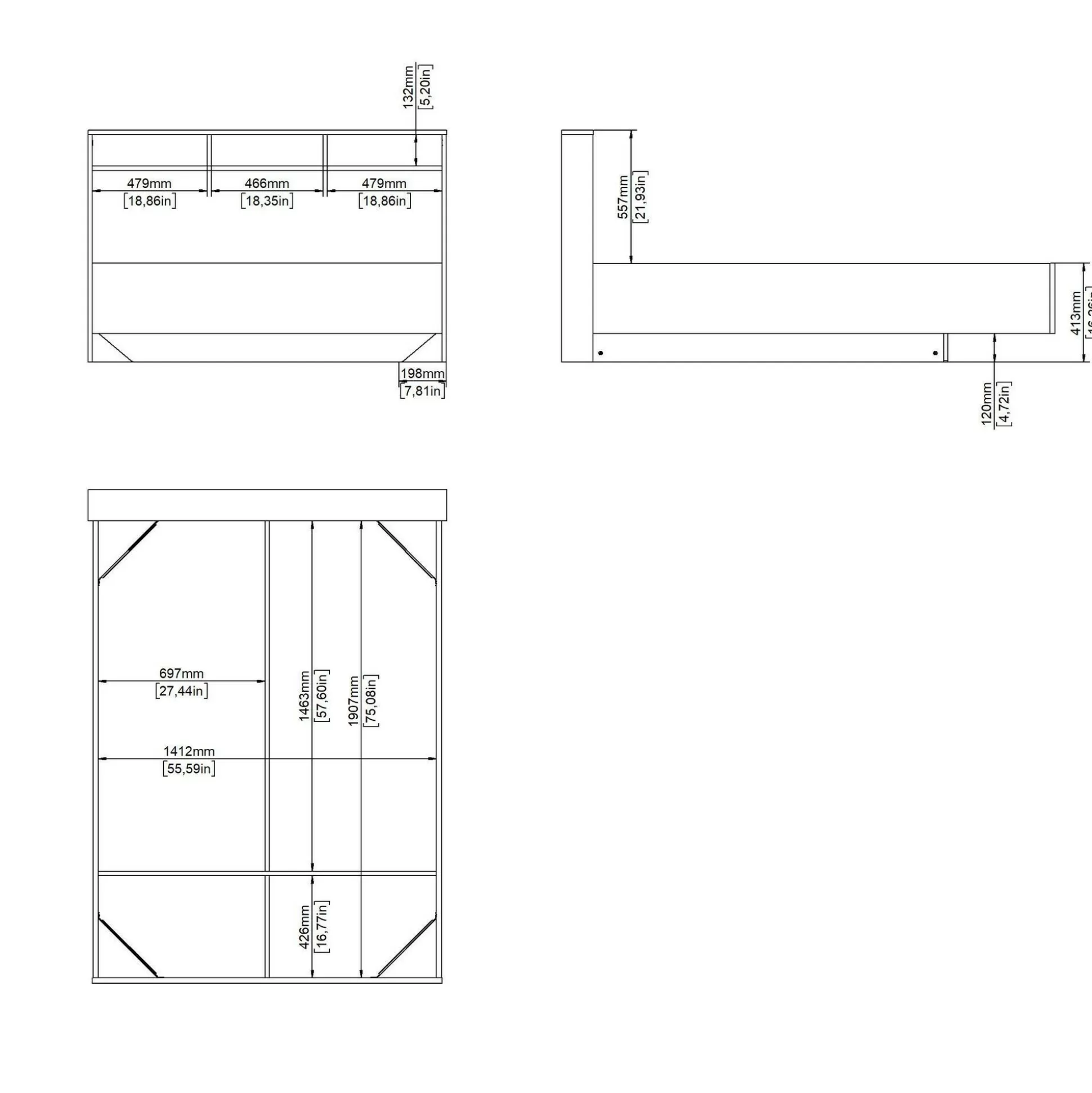 Dmora Letti Piazza E Mezza<Letto piazza e mezza Zinasco, 206x150 h97 cm, Rovere e Bianco