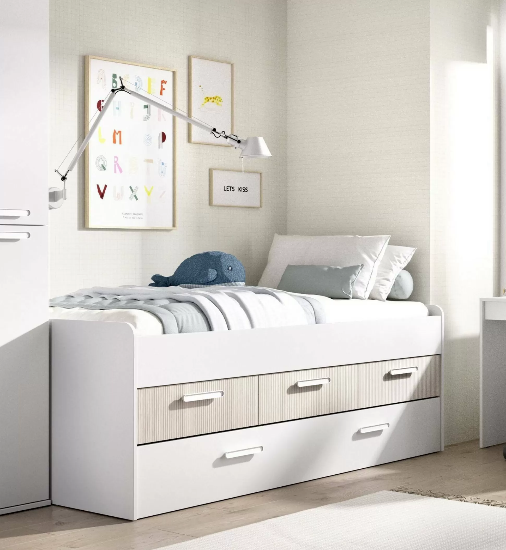 Dmora Letti Singoli<Letto singolo Aftro, 194x95 h68 cm, Bianco e Rovere