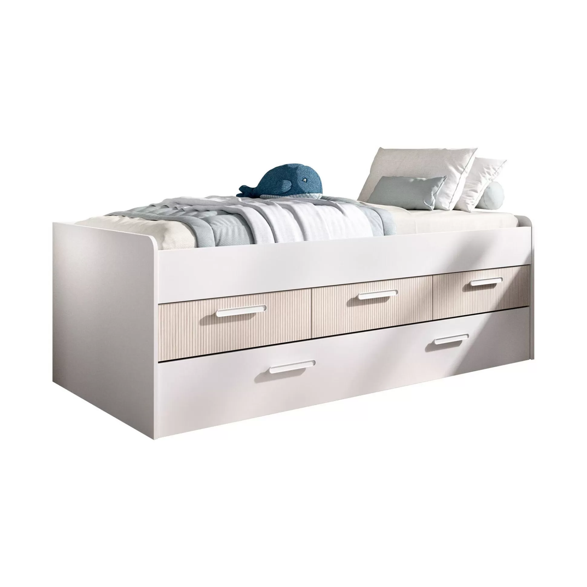 Dmora Letti Singoli<Letto singolo Aftro, 194x95 h68 cm, Bianco e Rovere