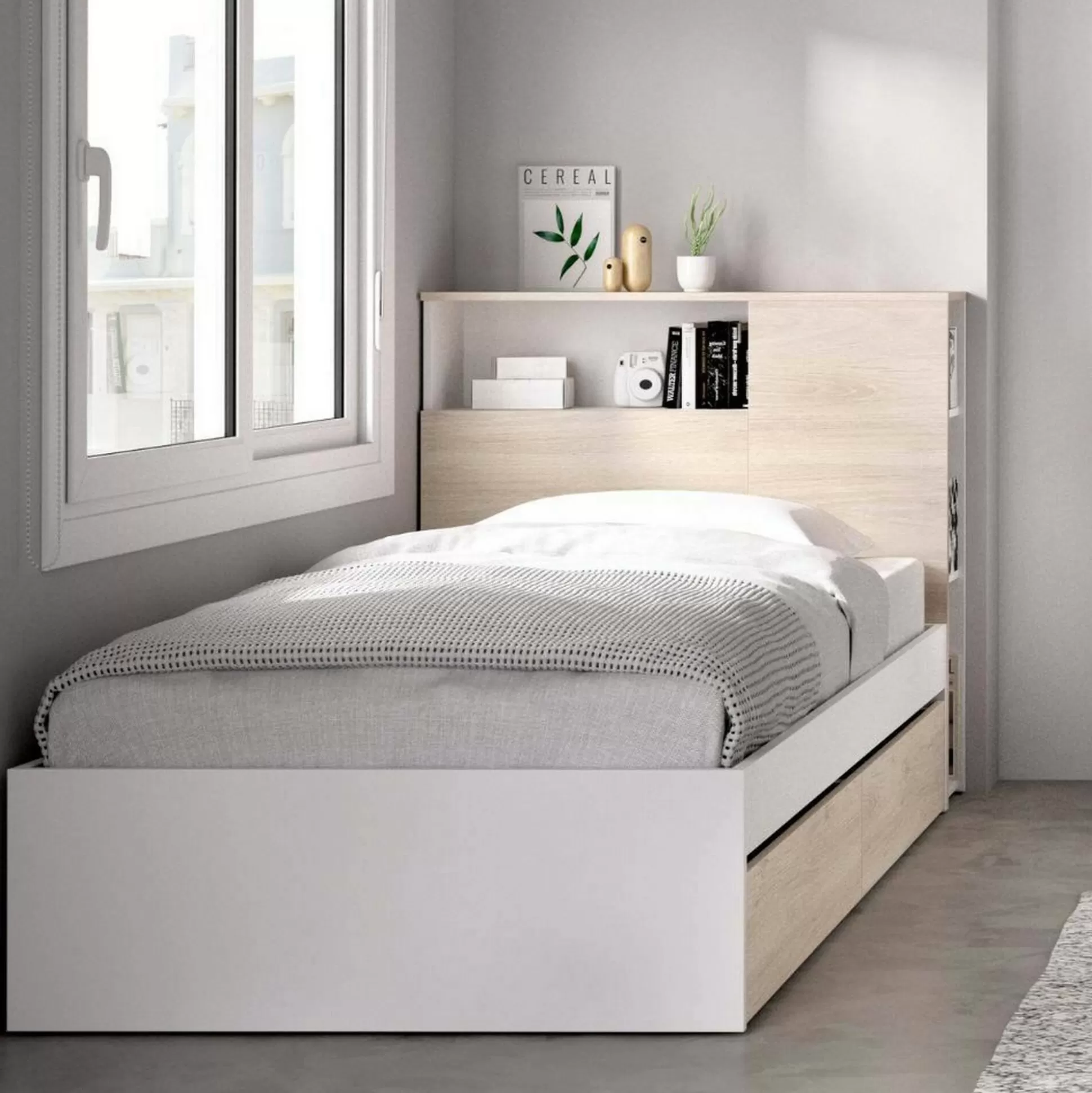 Dmora Letti Singoli<Letto singolo Asturno, 99x218 h96 cm, Rovere e Bianco
