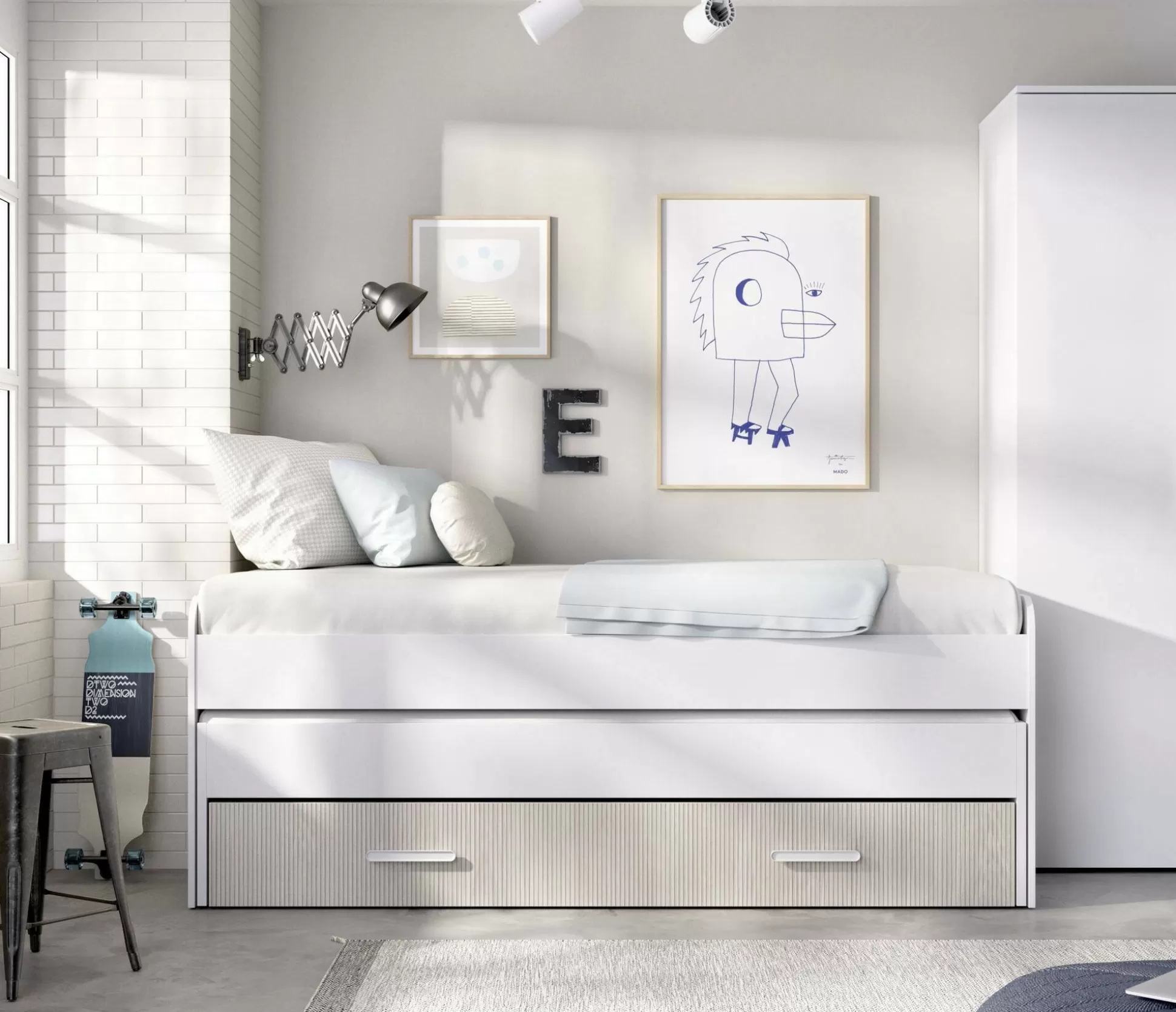 Dmora Letti Singoli<Letto singolo Auguste, 200x98 h70 cm, Bianco e Rovere
