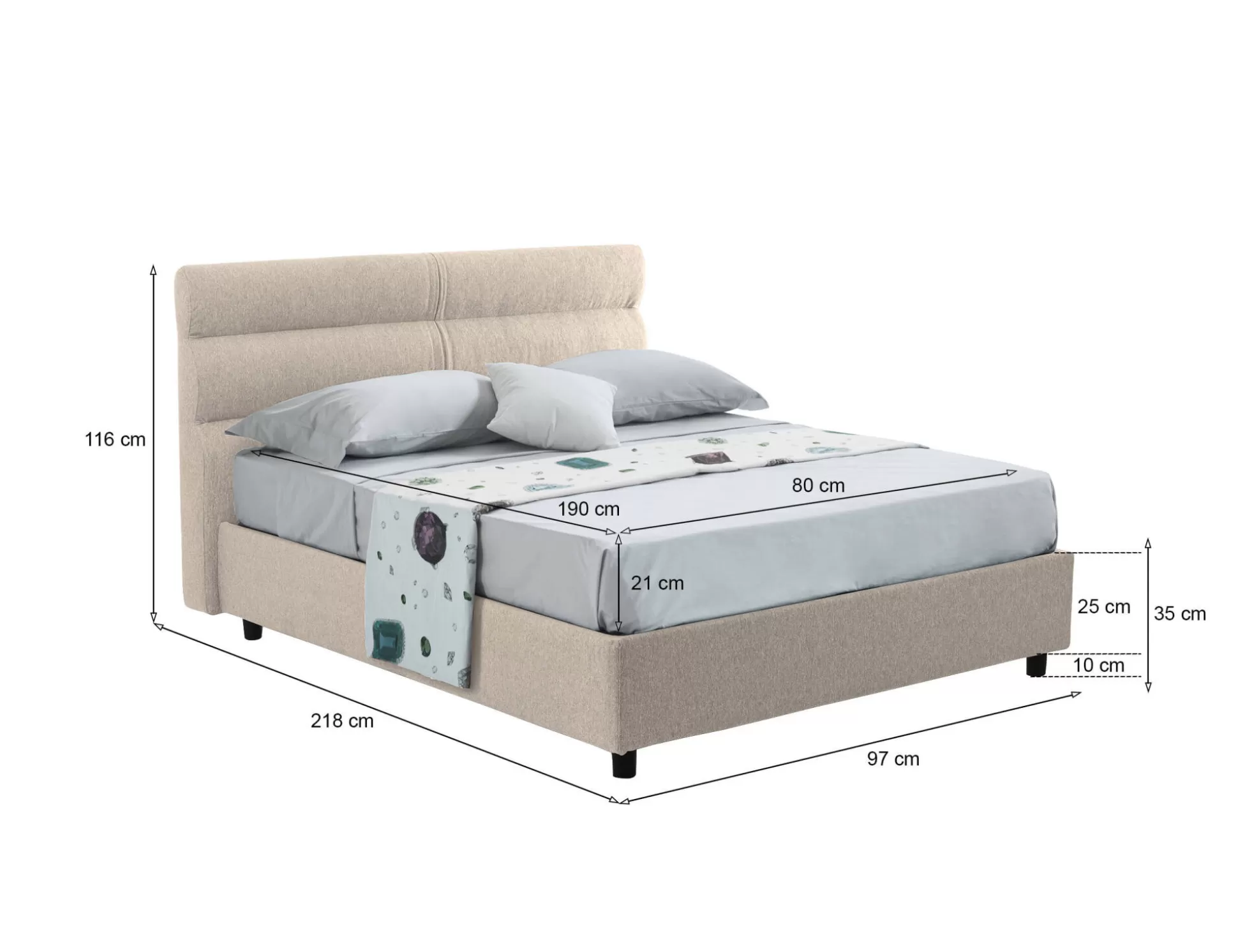 Dmora Letti Singoli<Letto singolo Brendola, Con materasso Cm 80x190 incluso,