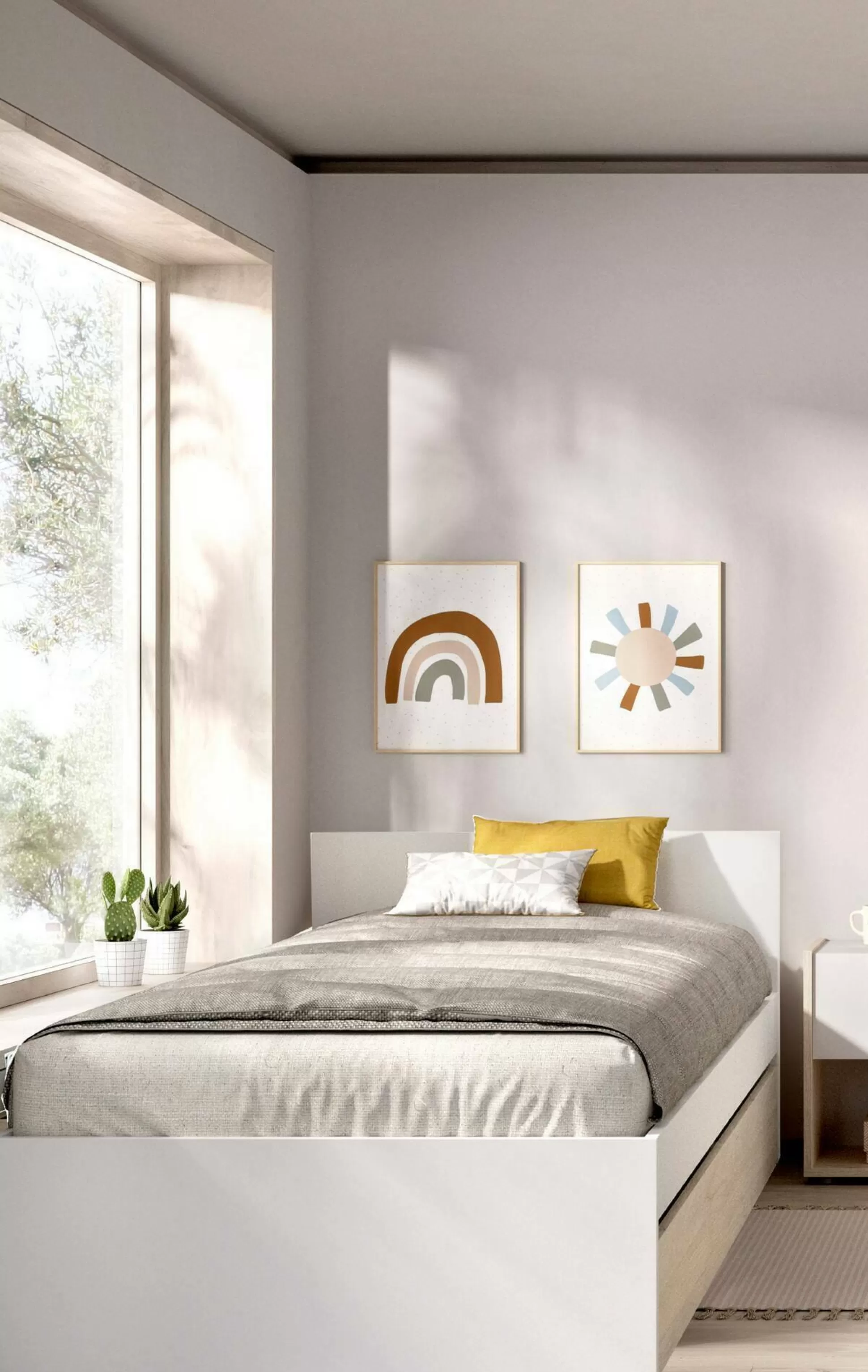 Dmora Letti Singoli<Letto singolo Denglis, 96x195 h67 cm, Bianco e Rovere