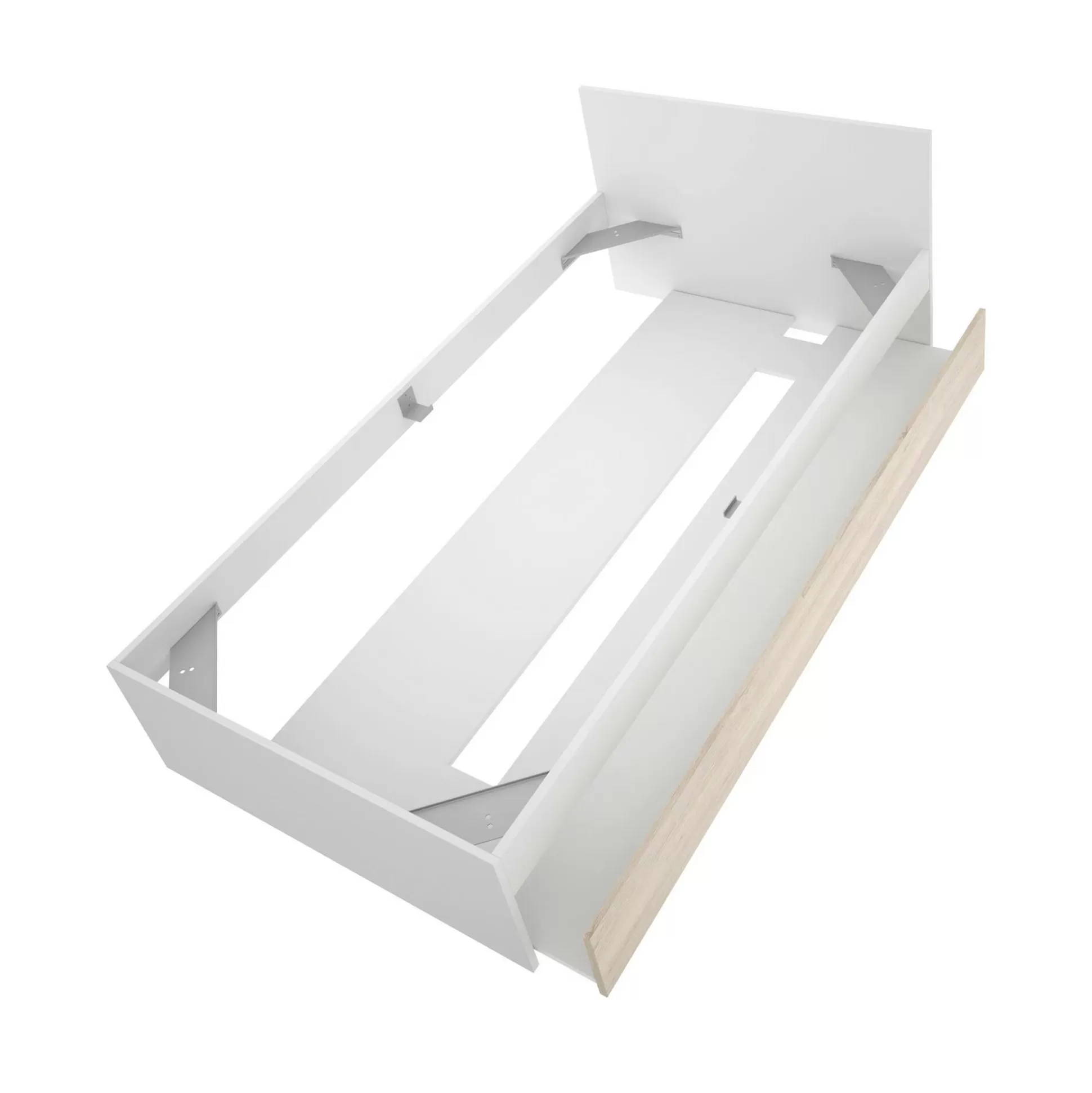 Dmora Letti Singoli<Letto singolo Denglis, 96x195 h67 cm, Bianco e Rovere
