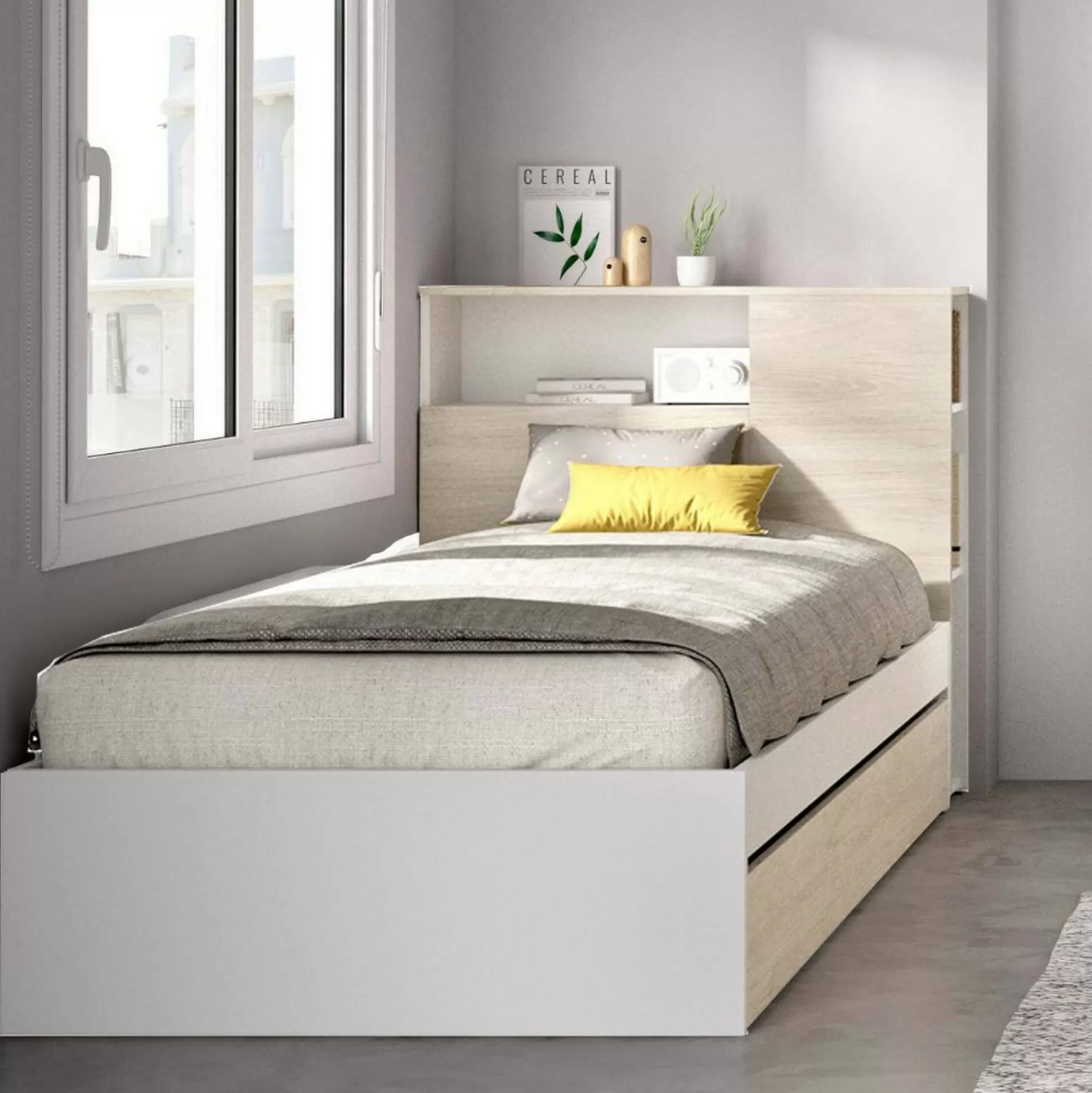 Dmora Letti Singoli<Letto singolo Evelina, 99x218 h96 cm, Rovere e Bianco
