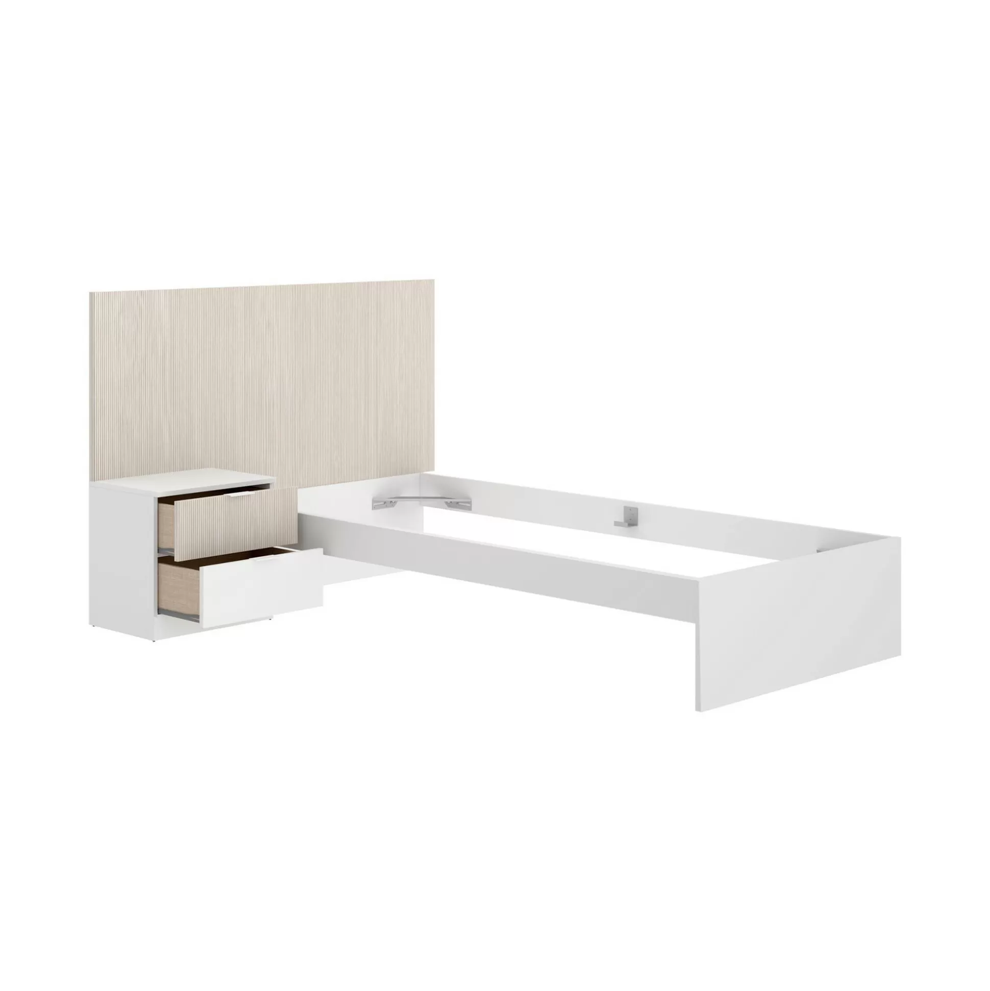 Dmora Letti Singoli<Letto singolo Guillermo, 146x195 h106 cm, Bianco e Rovere