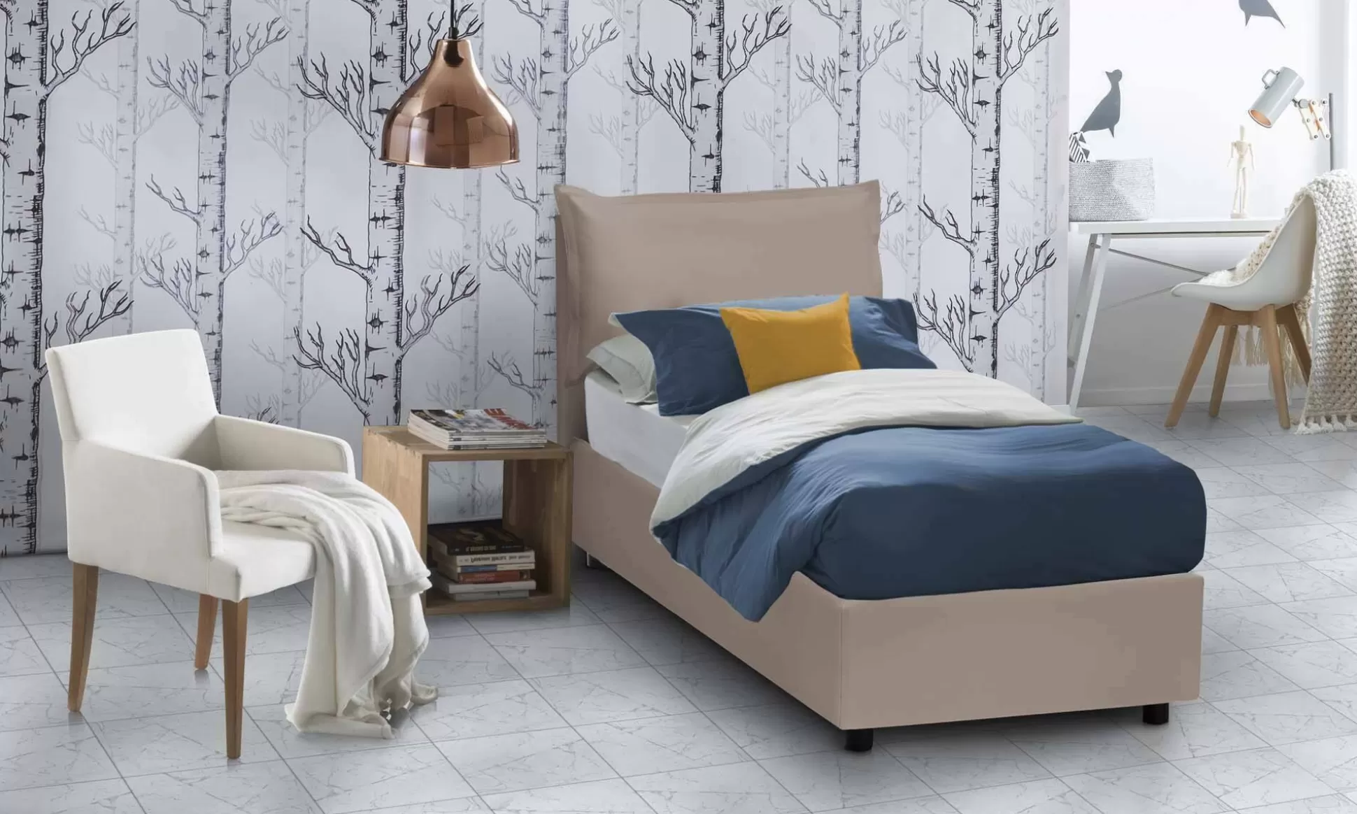 Dmora Letti Singoli<Letto singolo Janet, con materasso Cm 80x190 incluso,