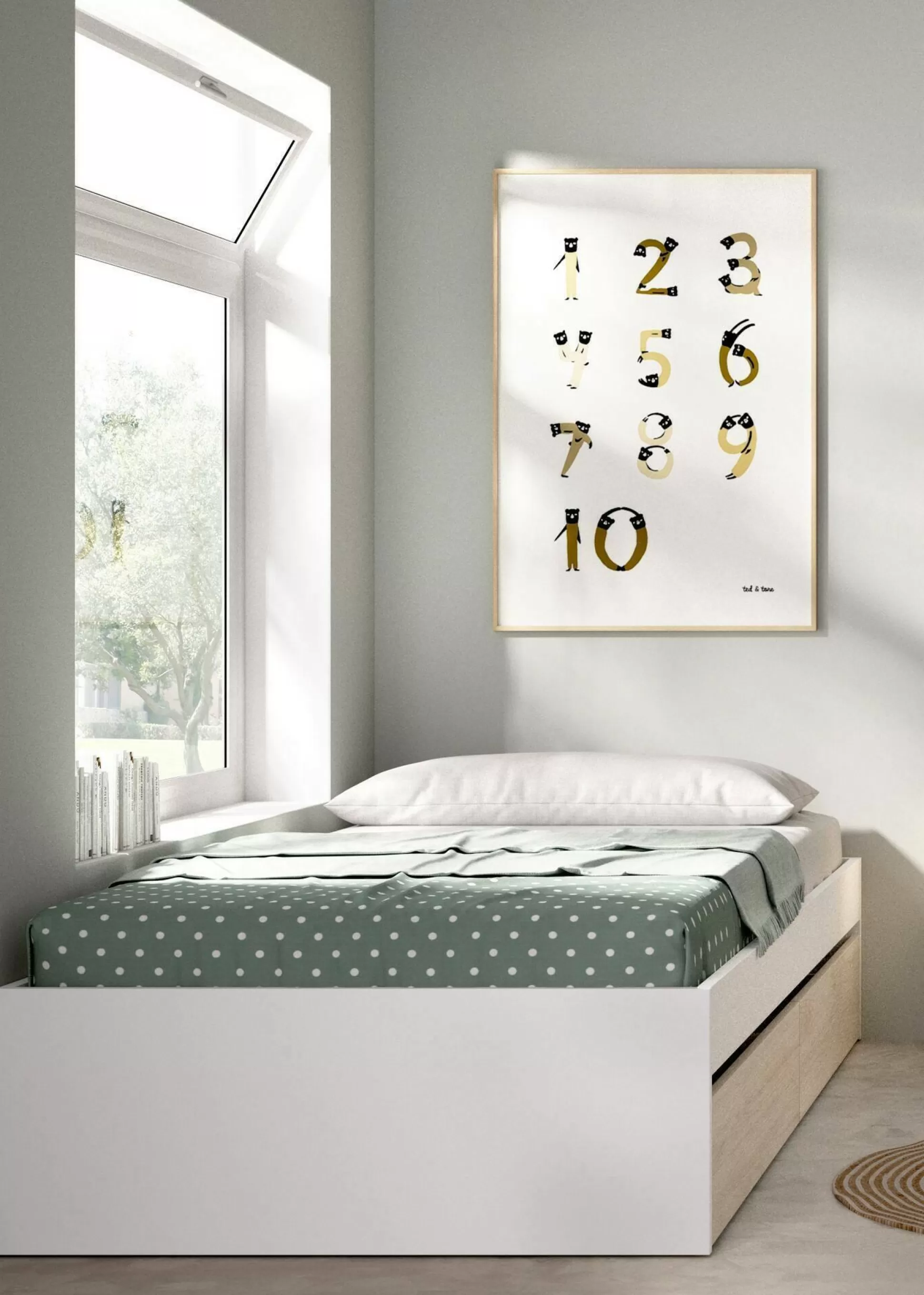 Dmora Letti Singoli<Letto singolo Neki, 96x195 h40 cm, Bianco e Rovere