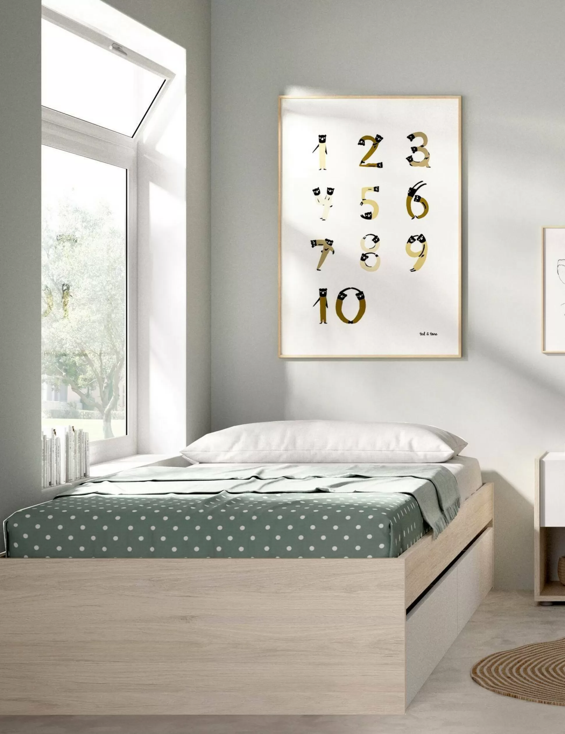 Dmora Letti Singoli<Letto singolo Neki, 96x195 h40 cm, Rovere e Bianco