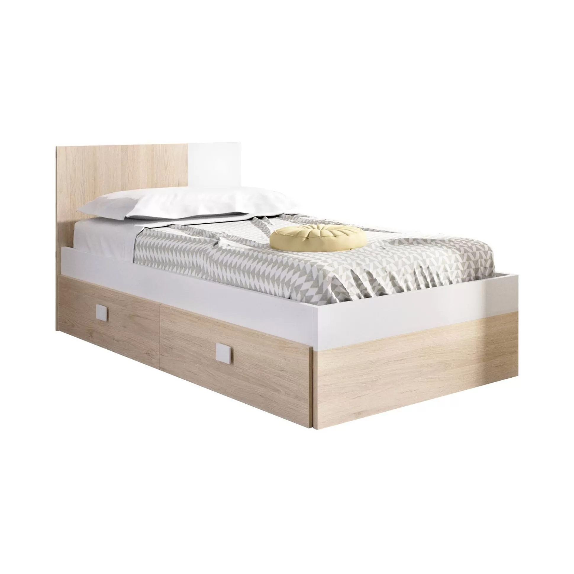 Dmora Letti Singoli<Letto singolo Rashmi, 97x196 h79 cm, Bianco e Rovere