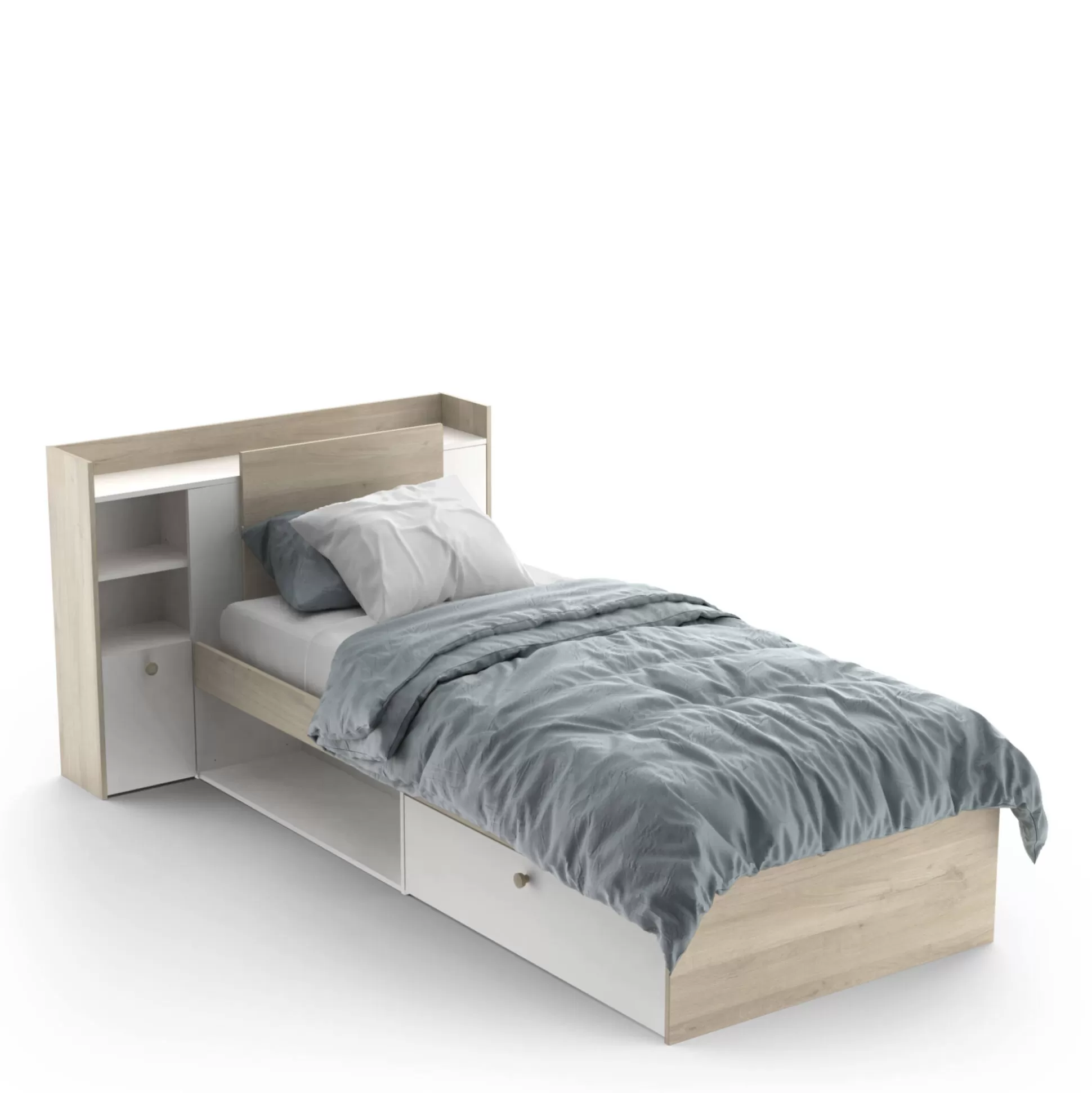 Dmora Letti Singoli<Letto singolo Wali, 200x120 h 91 cm, Rovere e Bianco opaco