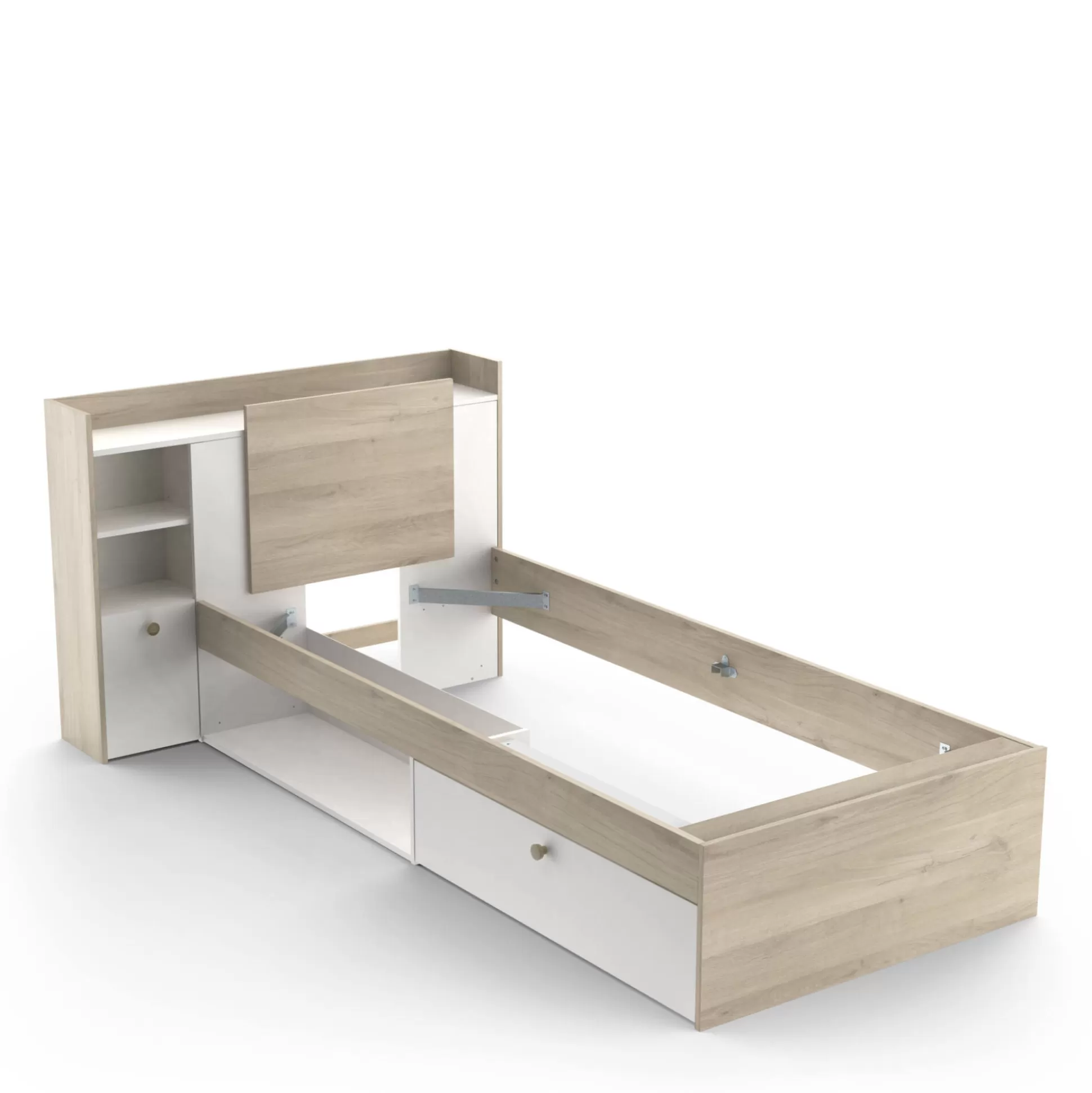 Dmora Letti Singoli<Letto singolo Wali, 200x120 h 91 cm, Rovere e Bianco opaco