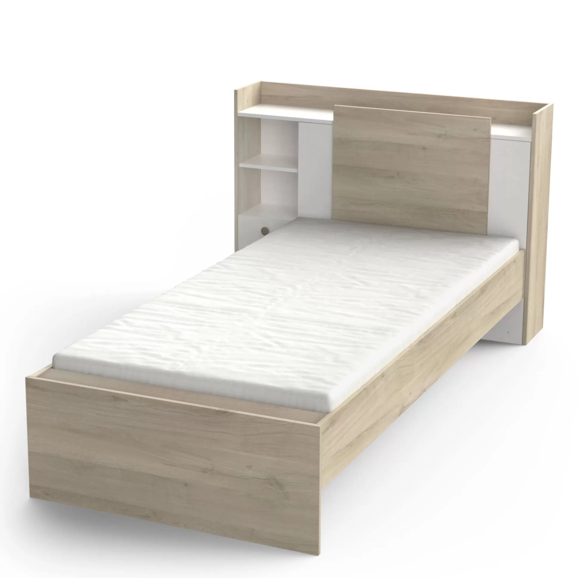 Dmora Letti Singoli<Letto singolo Wali, 200x120 h 91 cm, Rovere e Bianco opaco