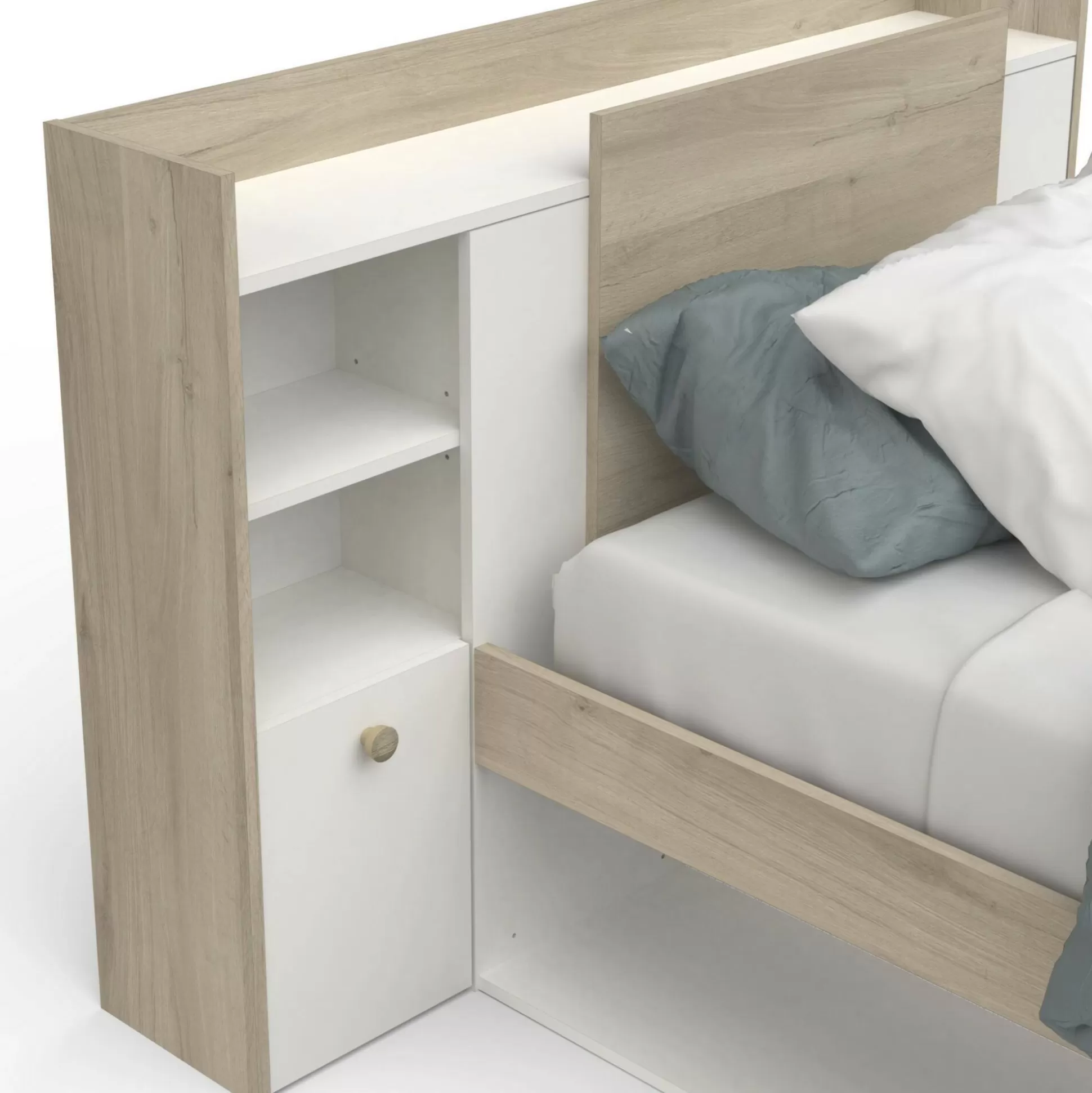 Dmora Letti Singoli<Letto singolo Wali, 200x120 h 91 cm, Rovere e Bianco opaco