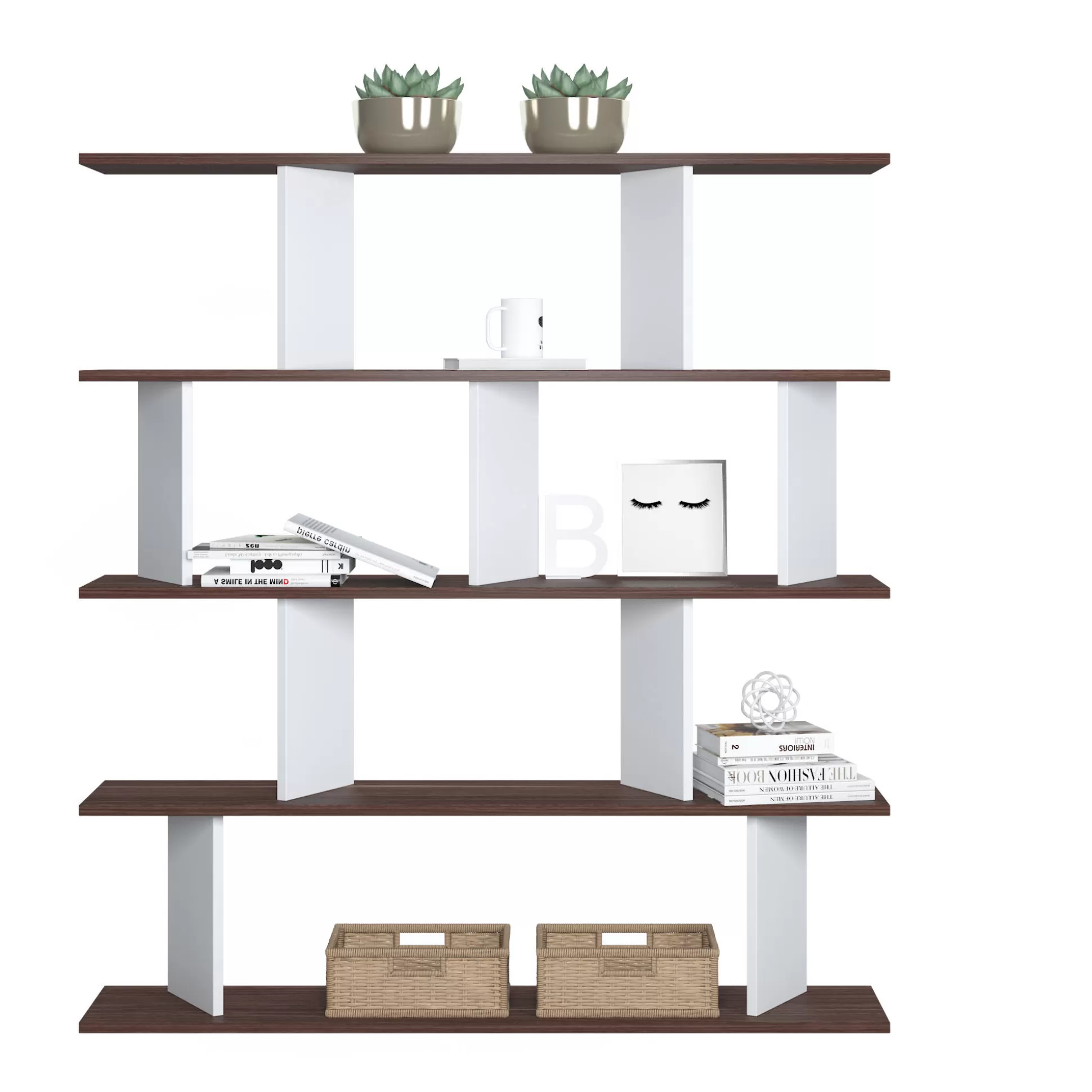 Dmora Librerie<Libreria a quattro ripiani con divisori, cm 130 x 25 x 141, colore e quercia