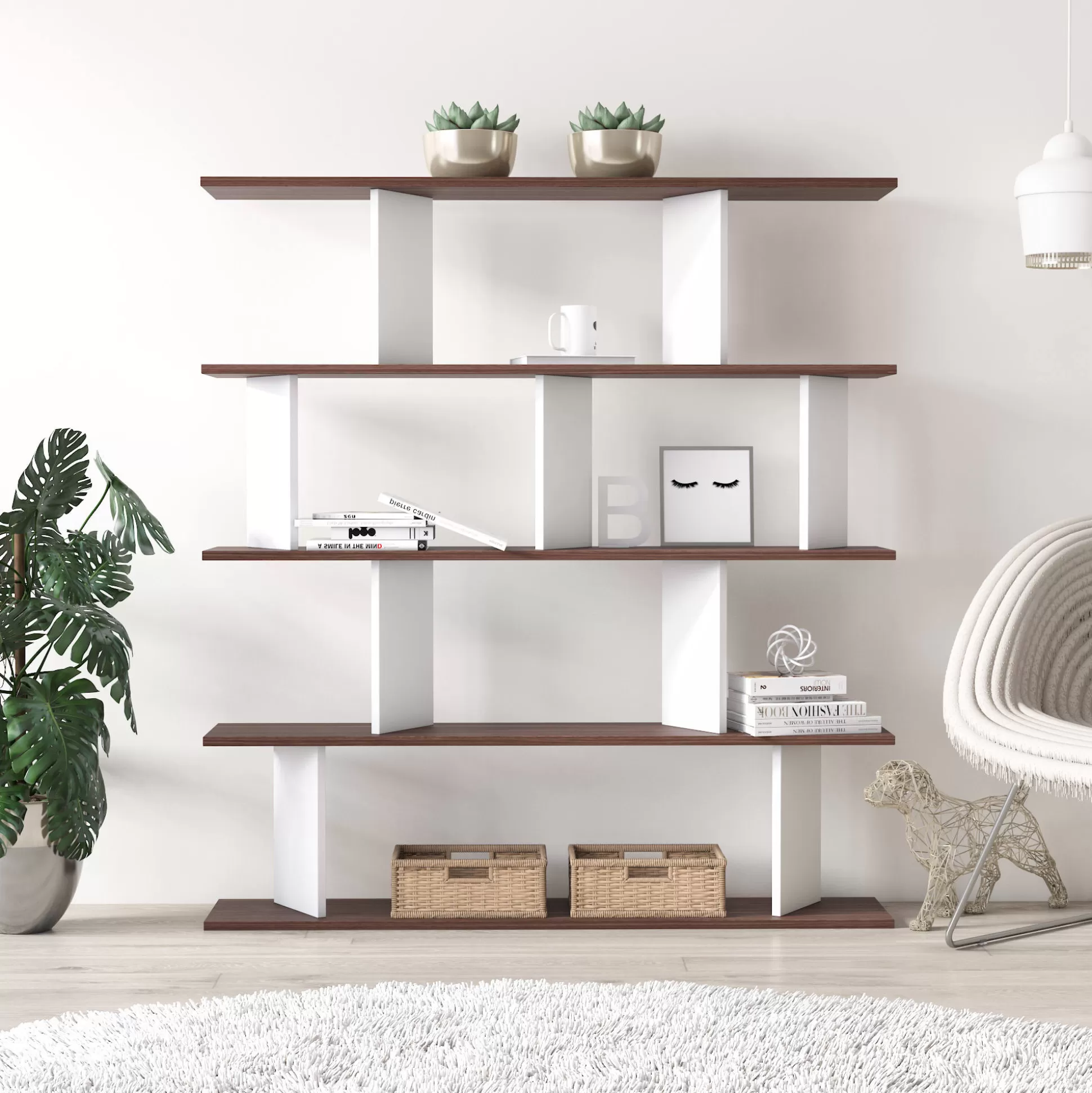 Dmora Librerie<Libreria a quattro ripiani con divisori, cm 130 x 25 x 141, colore e quercia