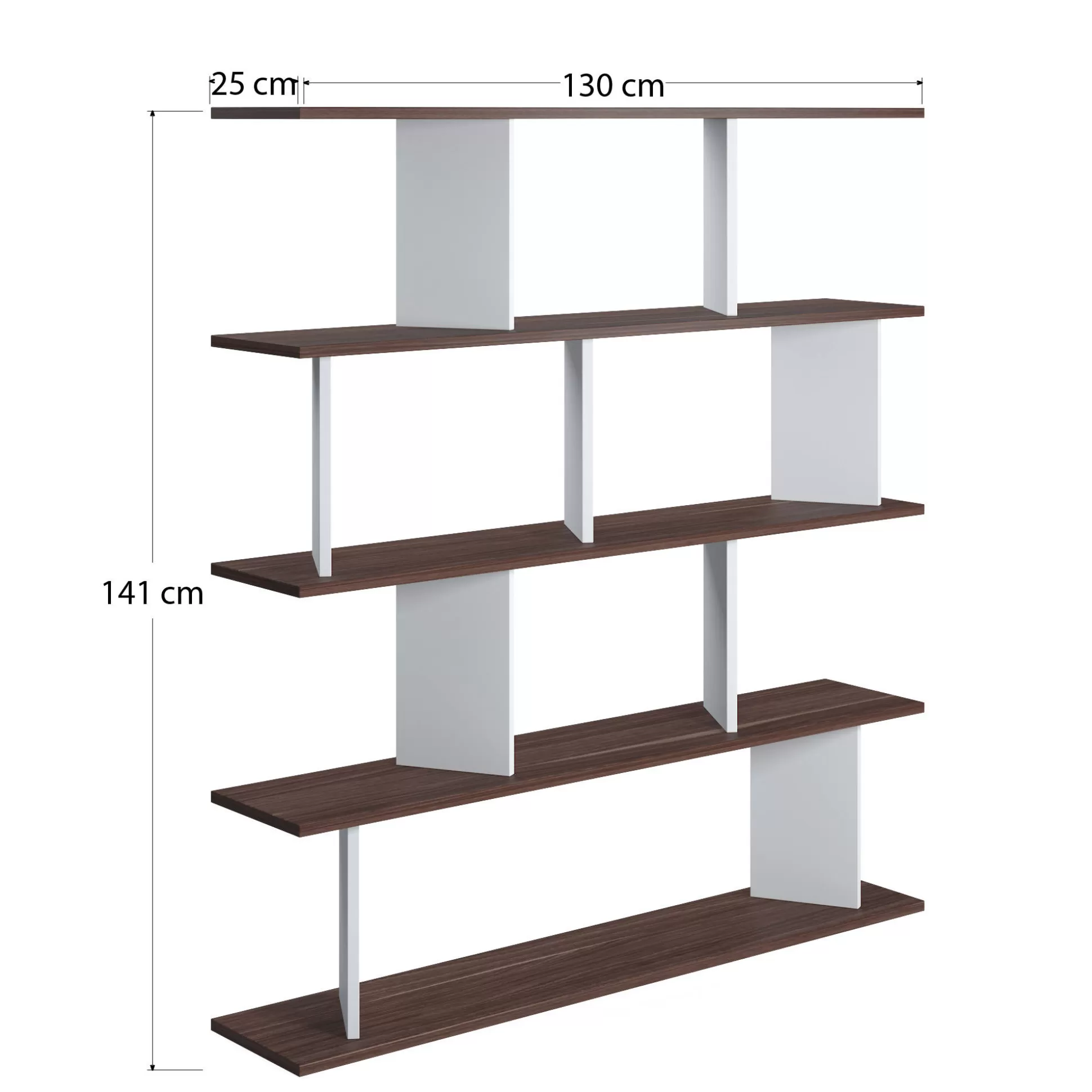Dmora Librerie<Libreria a quattro ripiani con divisori, cm 130 x 25 x 141, colore e quercia