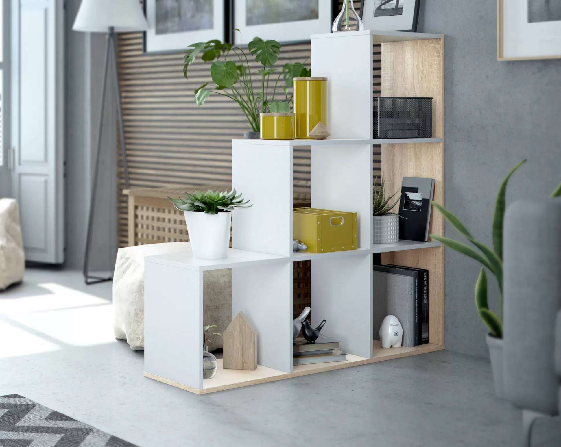 Dmora Librerie<Libreria Abilu, 108x28h110 cm, Bianco e Rovere