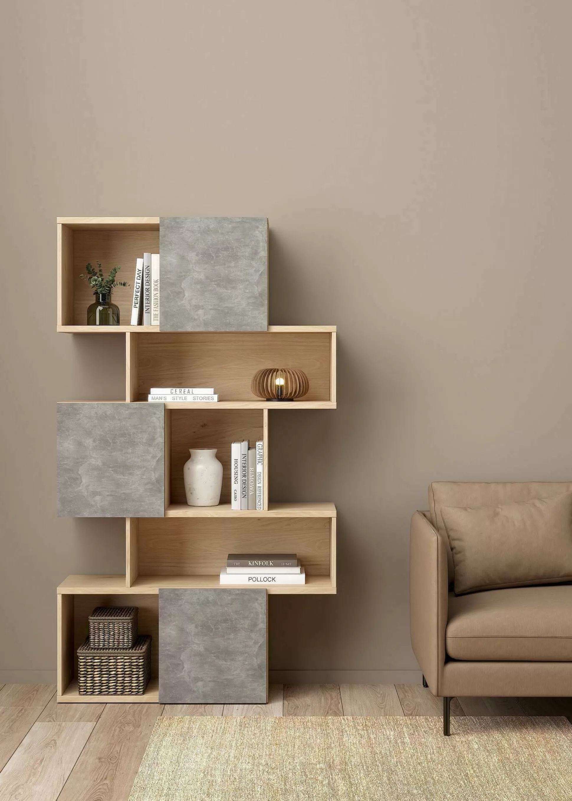 Dmora Librerie<Libreria Acetosella, 32x96 h166 cm, Rovere e Cemento