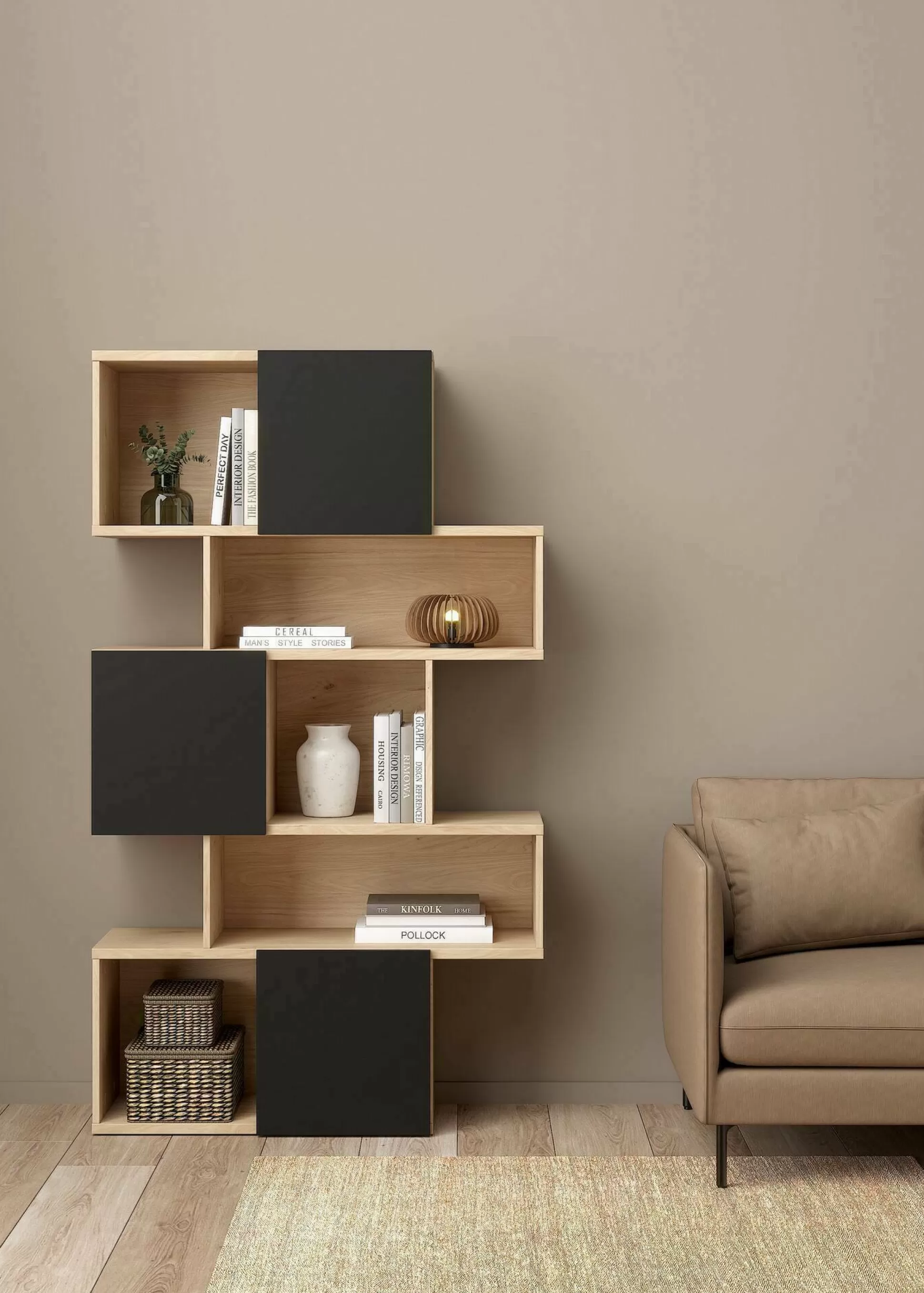 Dmora Librerie<Libreria Acetosella, 32x96 h166 cm, Rovere e Nero
